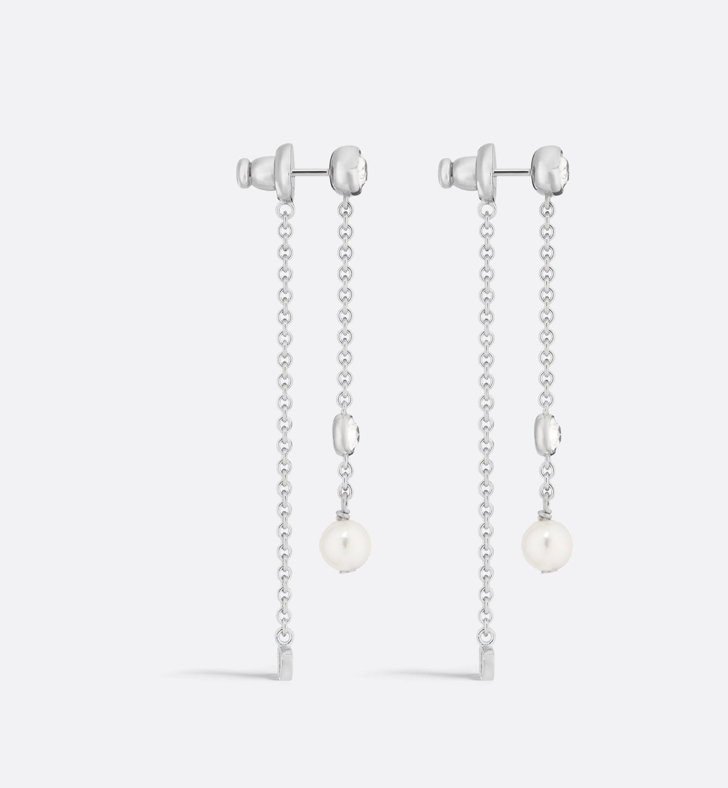 Petit Cd Treasure Earrings Silver Finish Metal With White Resin Pearls And Silver-Tone Crystals