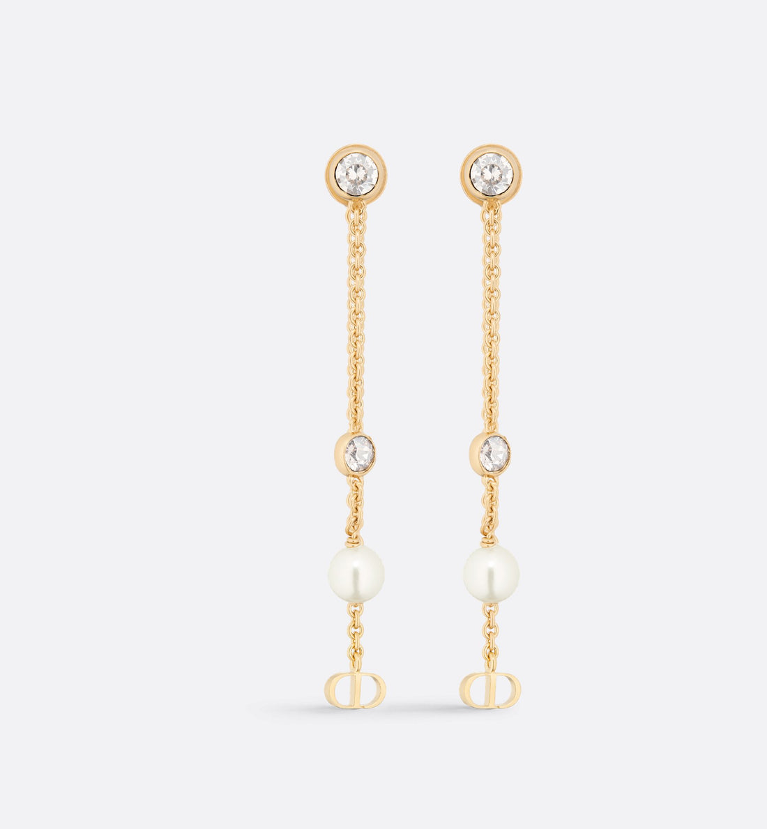 Petit Cd Treasure Earrings Gold Finish Metal With White Resin Pearls And Silver-Tone Crystals