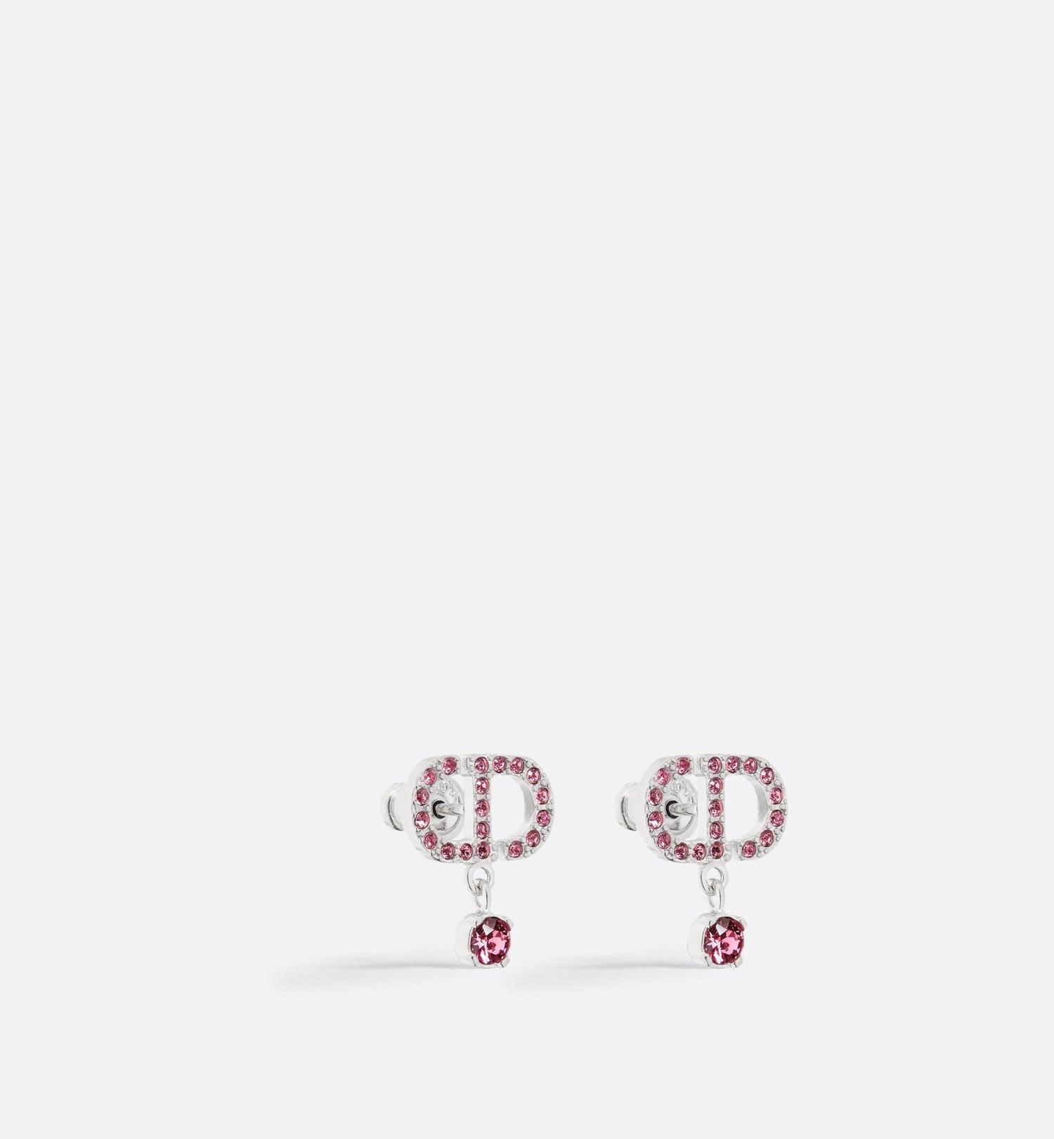 Petit Cd Stud Earrings Palladium Finish Metal And Pink Crystals