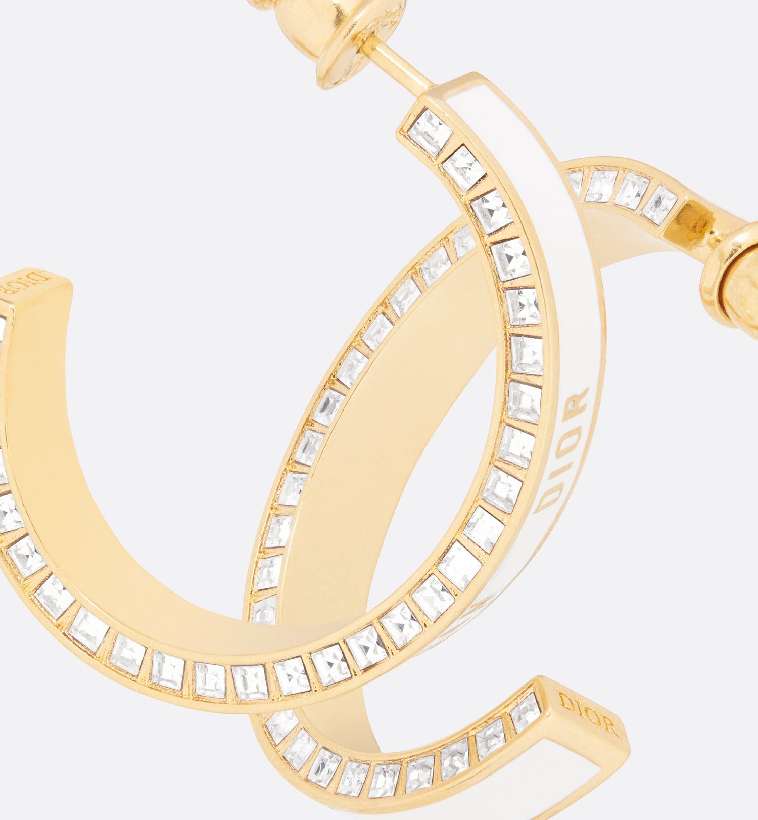 Large Dior Night Code Hoop Earrings Gold Finish Metal, White Crystals And White Lacquer