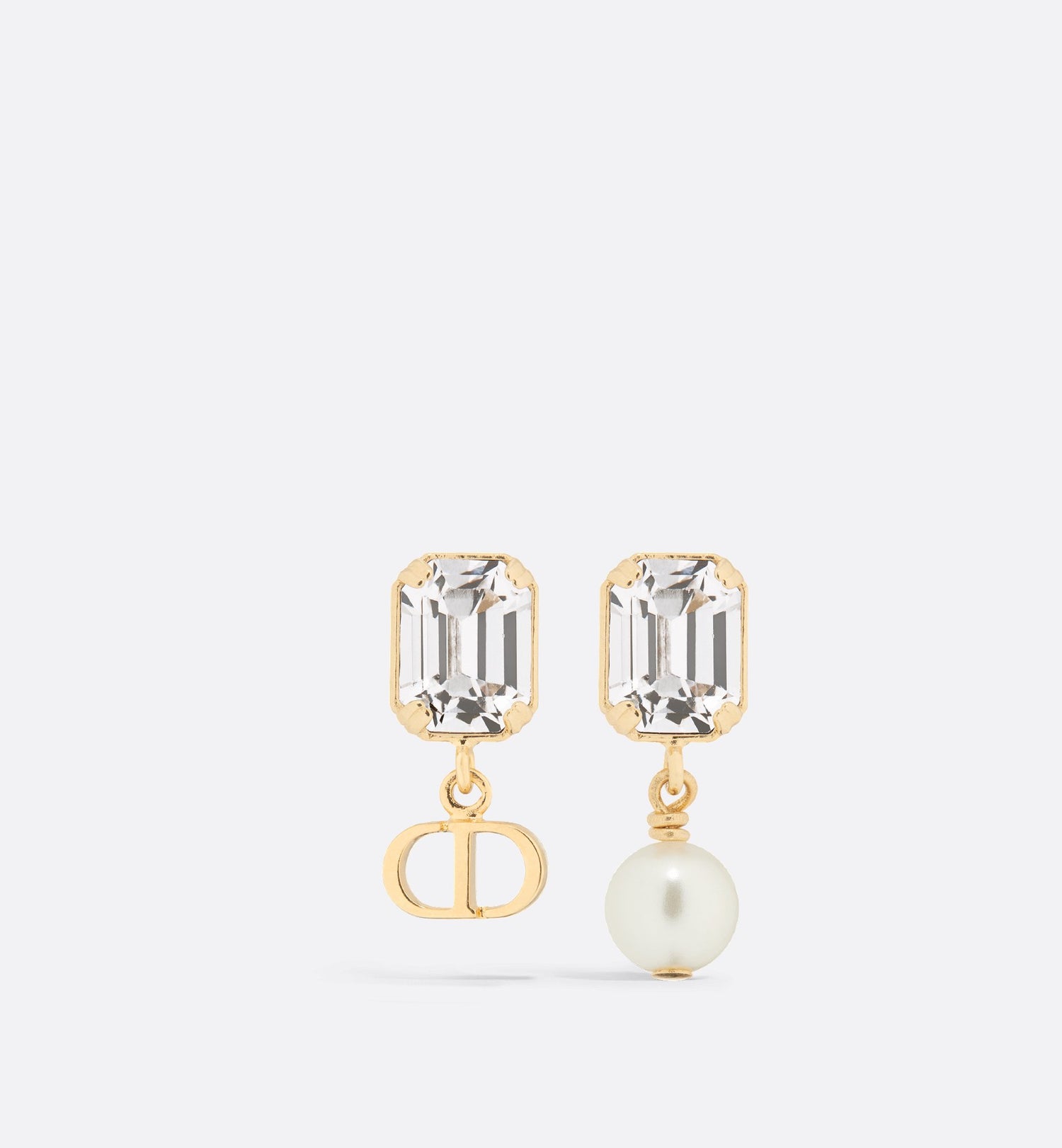 Petit Cd Earrings Gold Finish Metal With White Resin Pearl And Silver-Tone Crystals