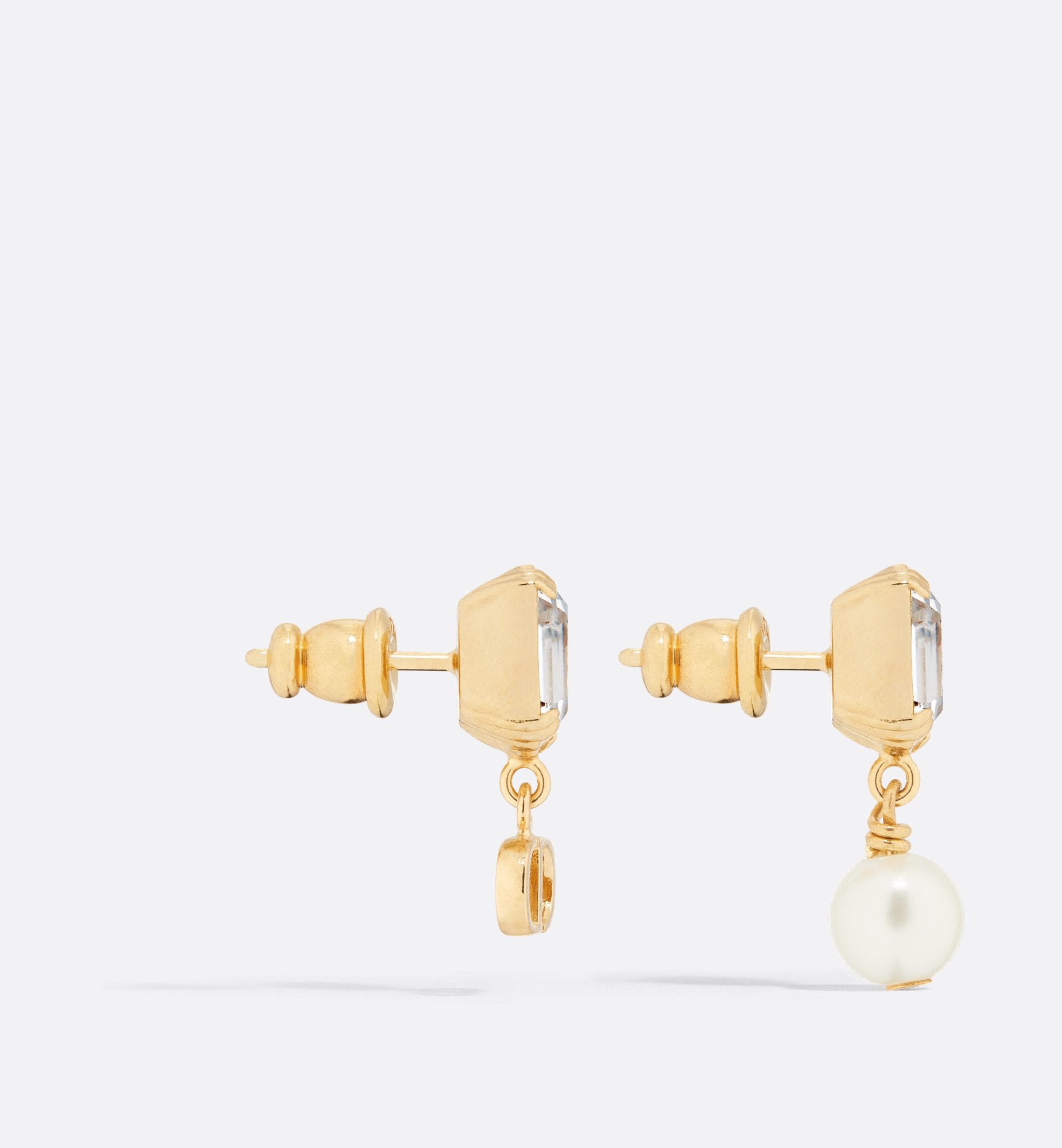 Petit Cd Earrings Gold Finish Metal With White Resin Pearl And Silver-Tone Crystals