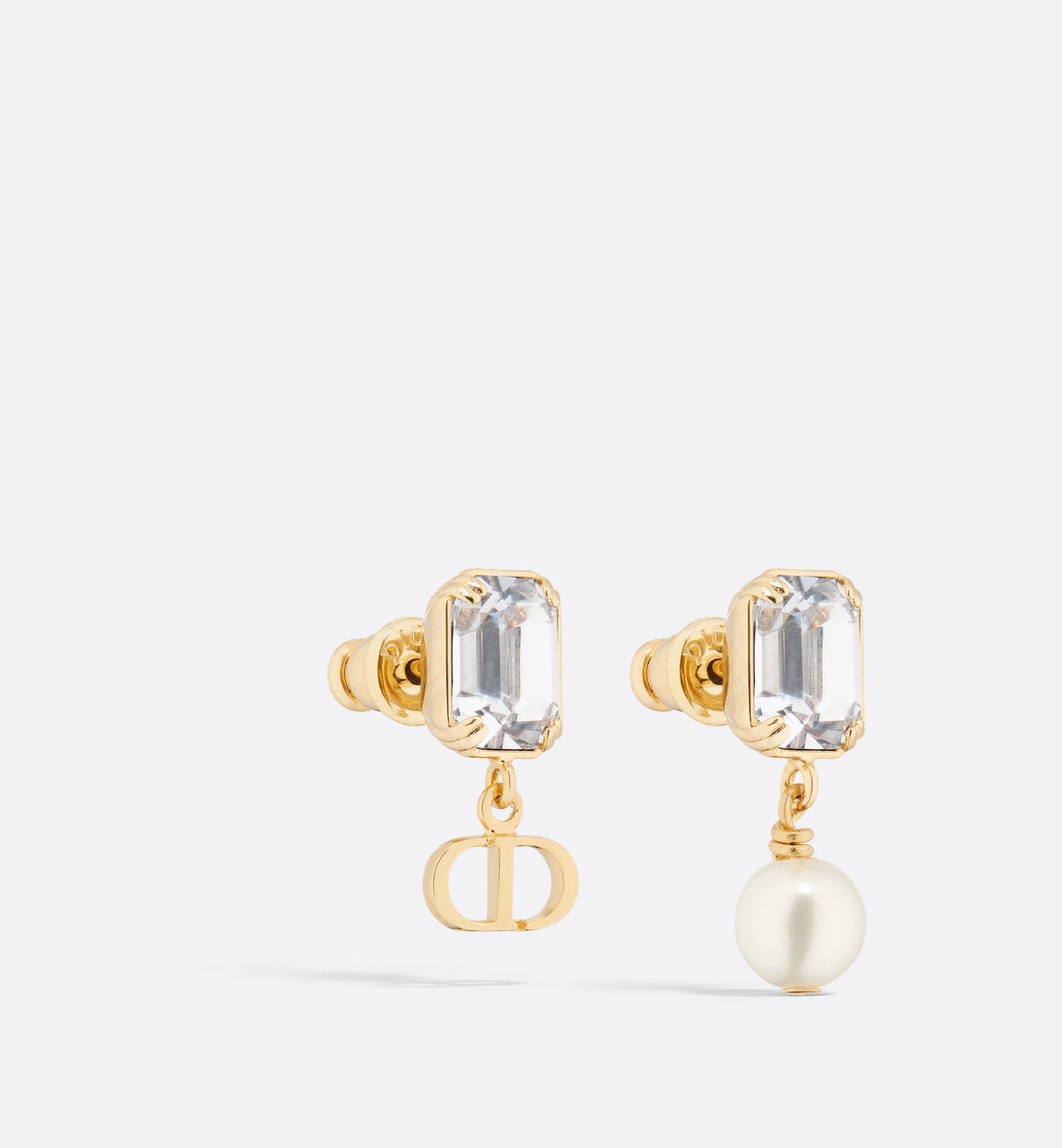 Petit Cd Earrings Gold Finish Metal With White Resin Pearl And Silver-Tone Crystals