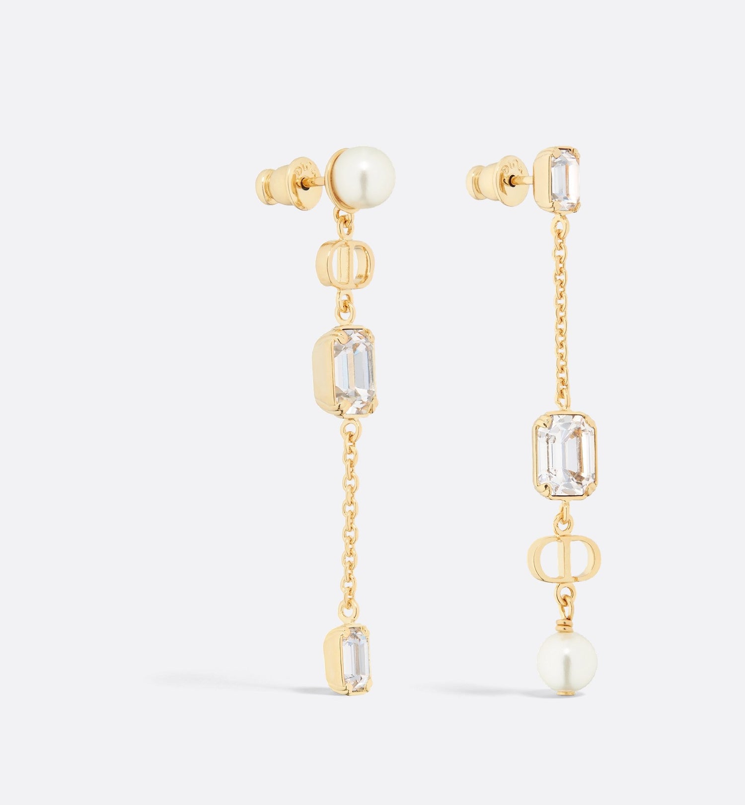 Petit Cd Earrings Gold Finish Metal With White Resin Pearls And Silver-Tone Crystals