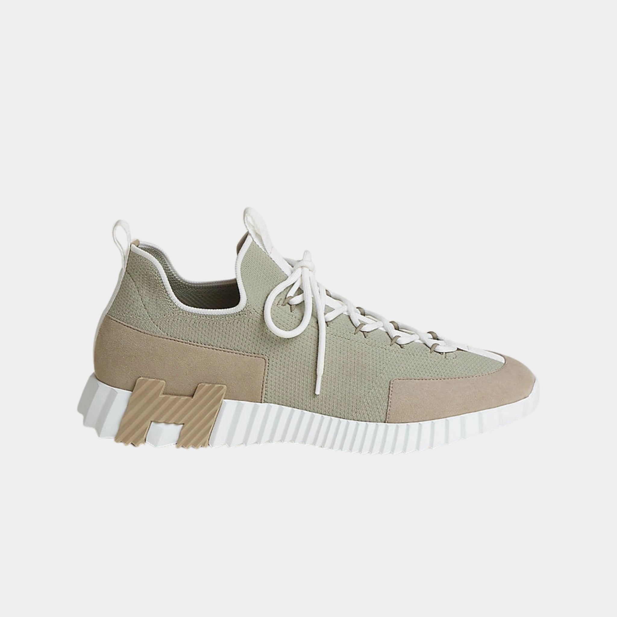 Hermes Lift Slip-On Sneaker Knit &amp; Suede Goatskin ,Beige Esquisse,  Side