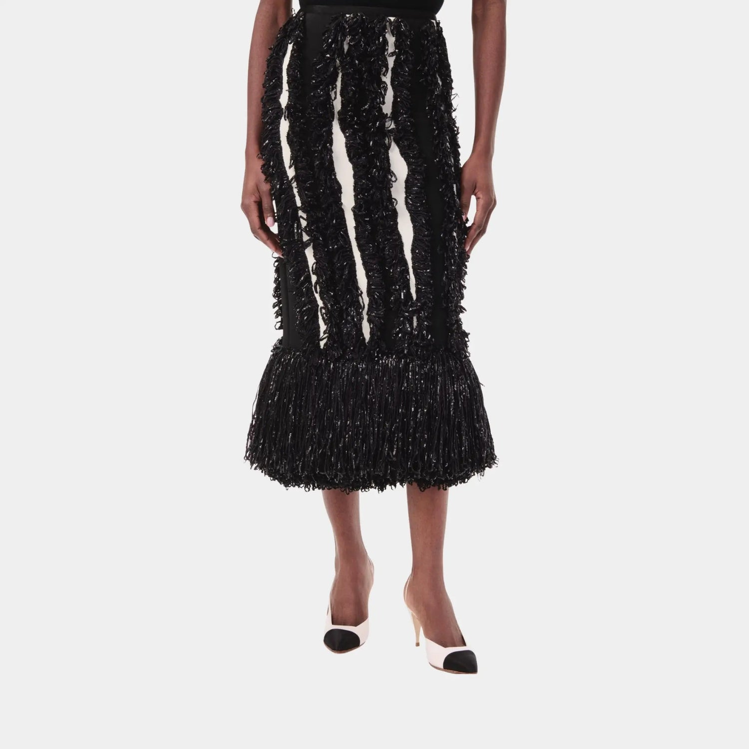 Midi Skirt Silk &amp; Mixed Fibres in Black &amp; White