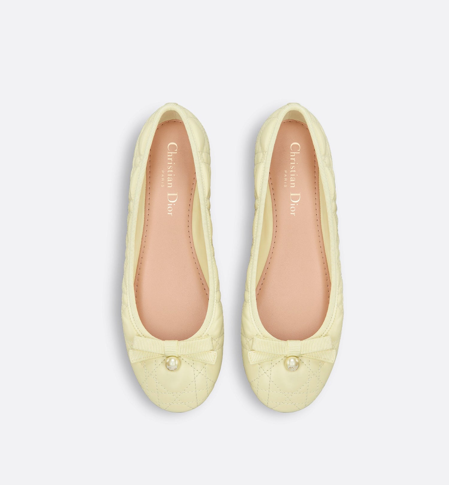 Dior Ballet Flat Pastel Yellow Quilted Cannage Calfskin