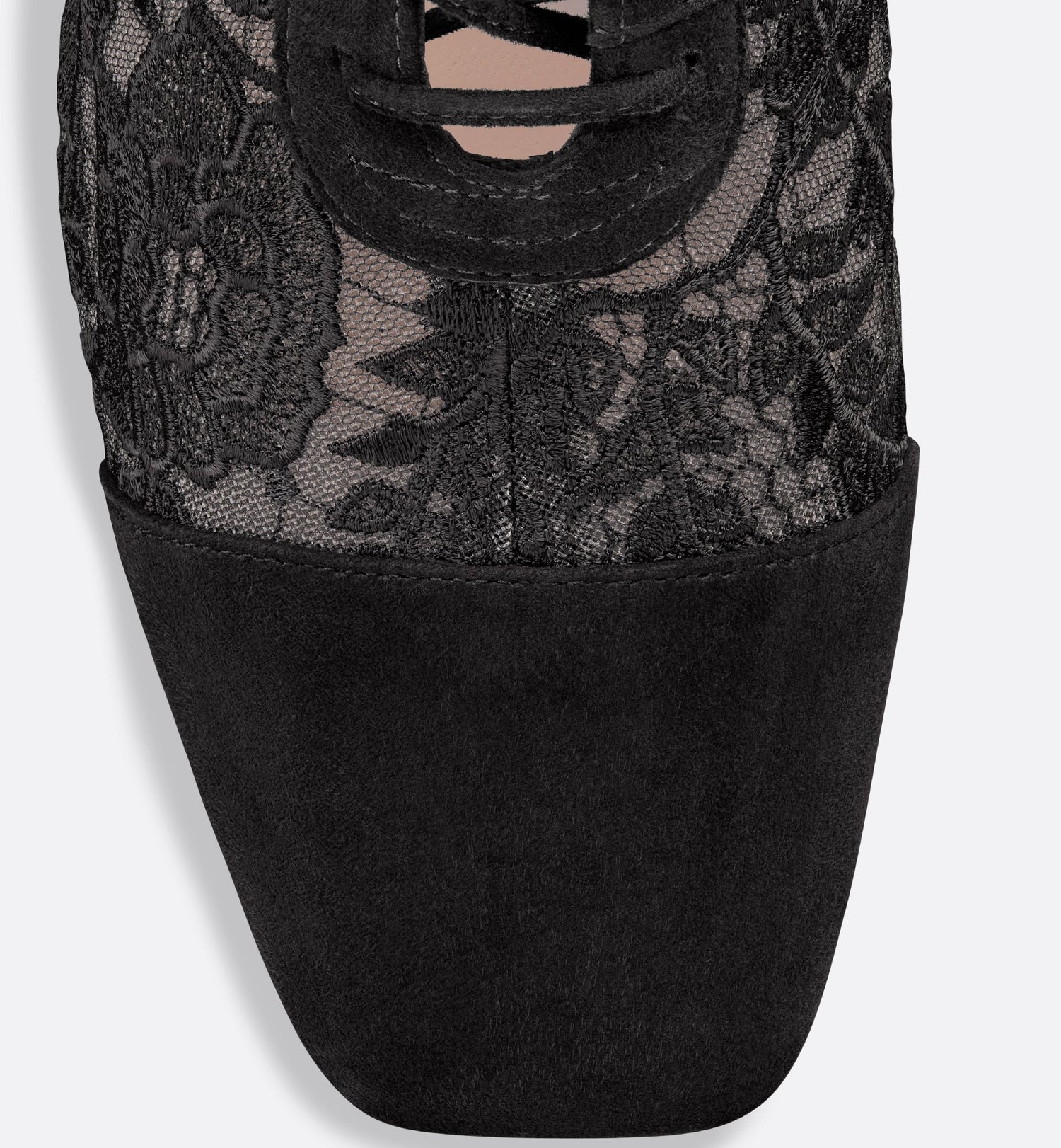 Naughtily-D Heeled Ankle Boot Transparent Mesh With Black Dior Roses Embroidery And Suede Goatskin