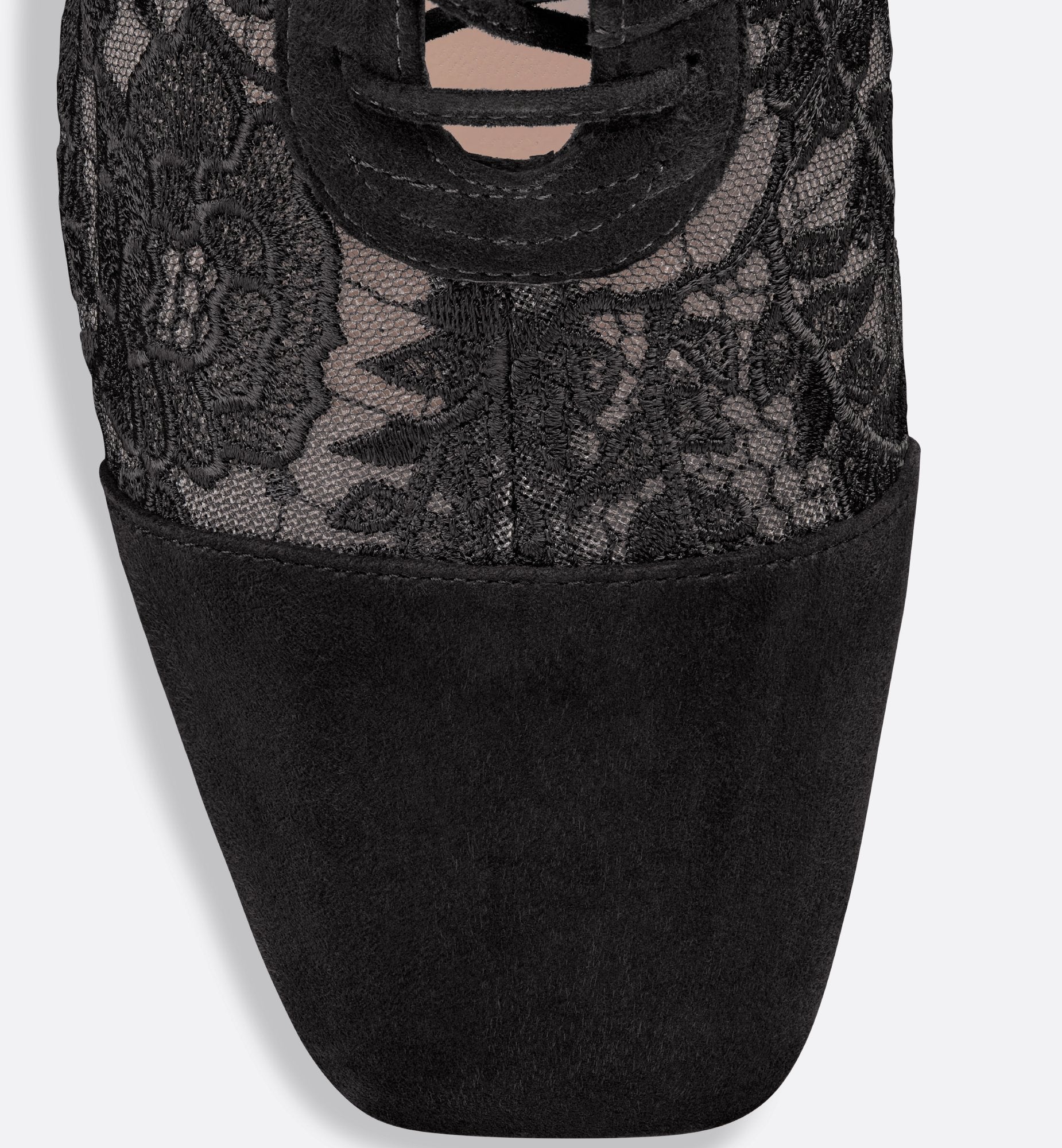 Naughtily D Heeled Ankle Boot Transparent Mesh With Black Dior Roses Embroidery And Suede Goatskin