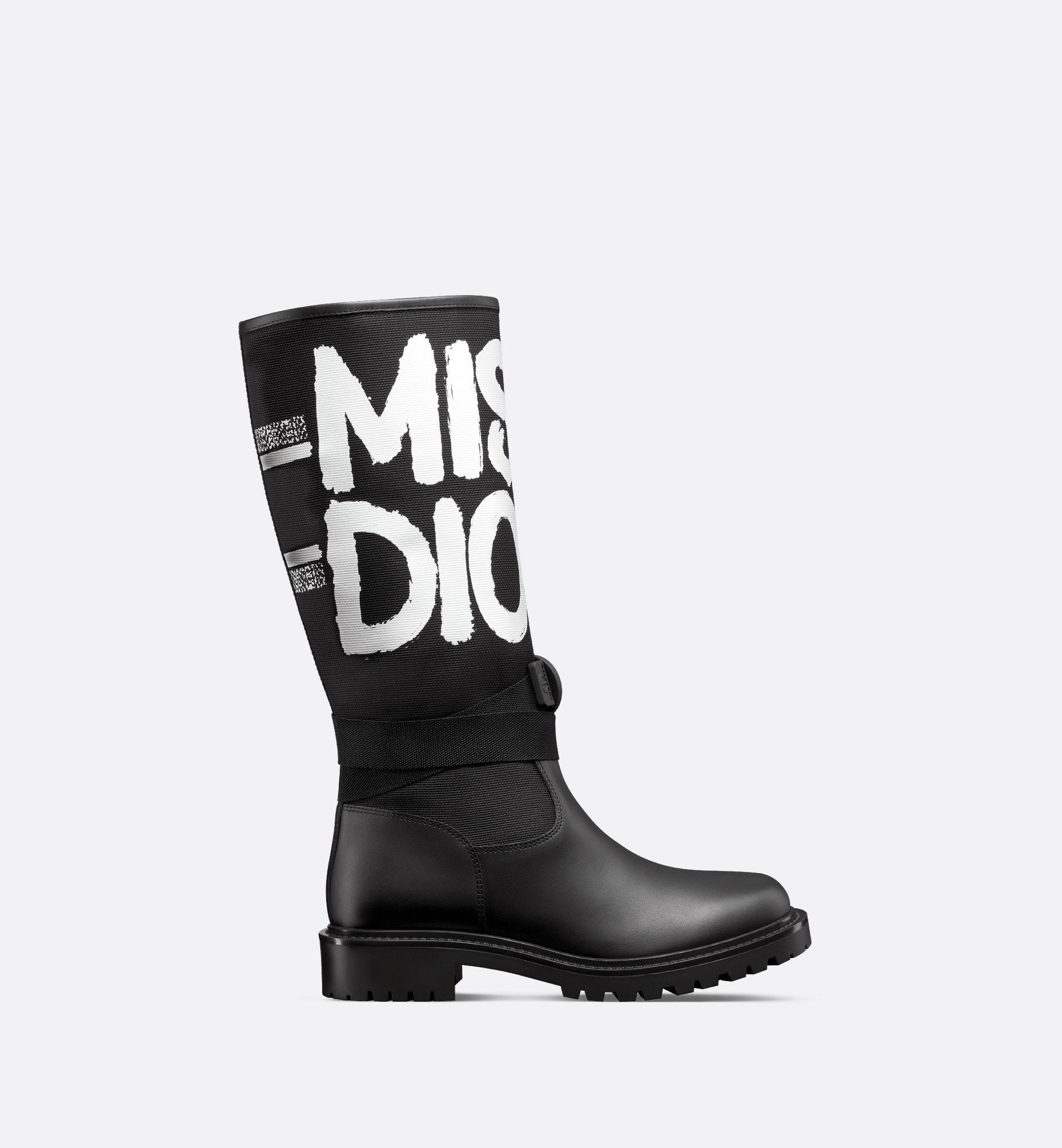 D Major Boot Black Technical Fabric With White Miss Dior Graffiti Print And Black Calfskin