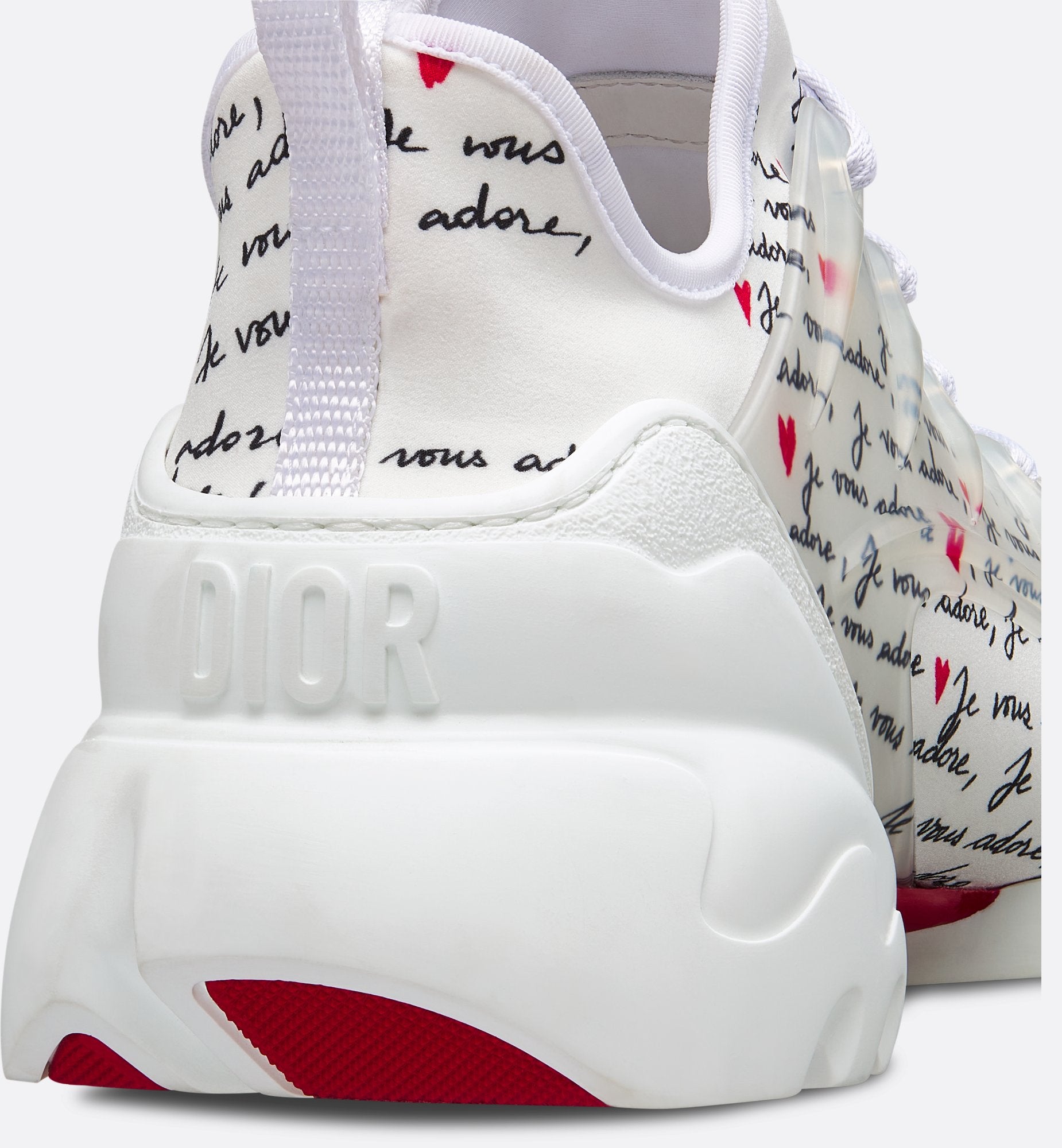 Dioramour D Connect Sneaker White Technical Fabric Printed With Black And Red Je Vous Adore Motif