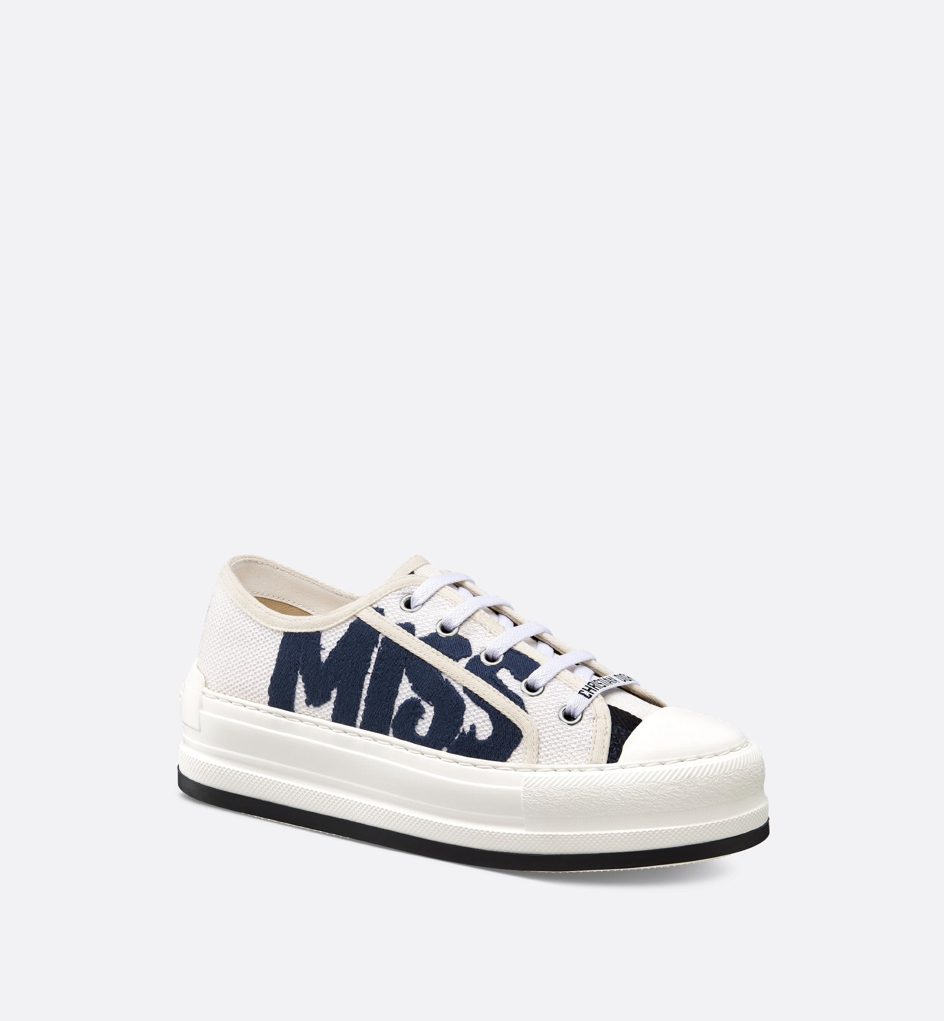 Walk N Dior Platform Sneaker White And Deep Blue Embroidered Cotton