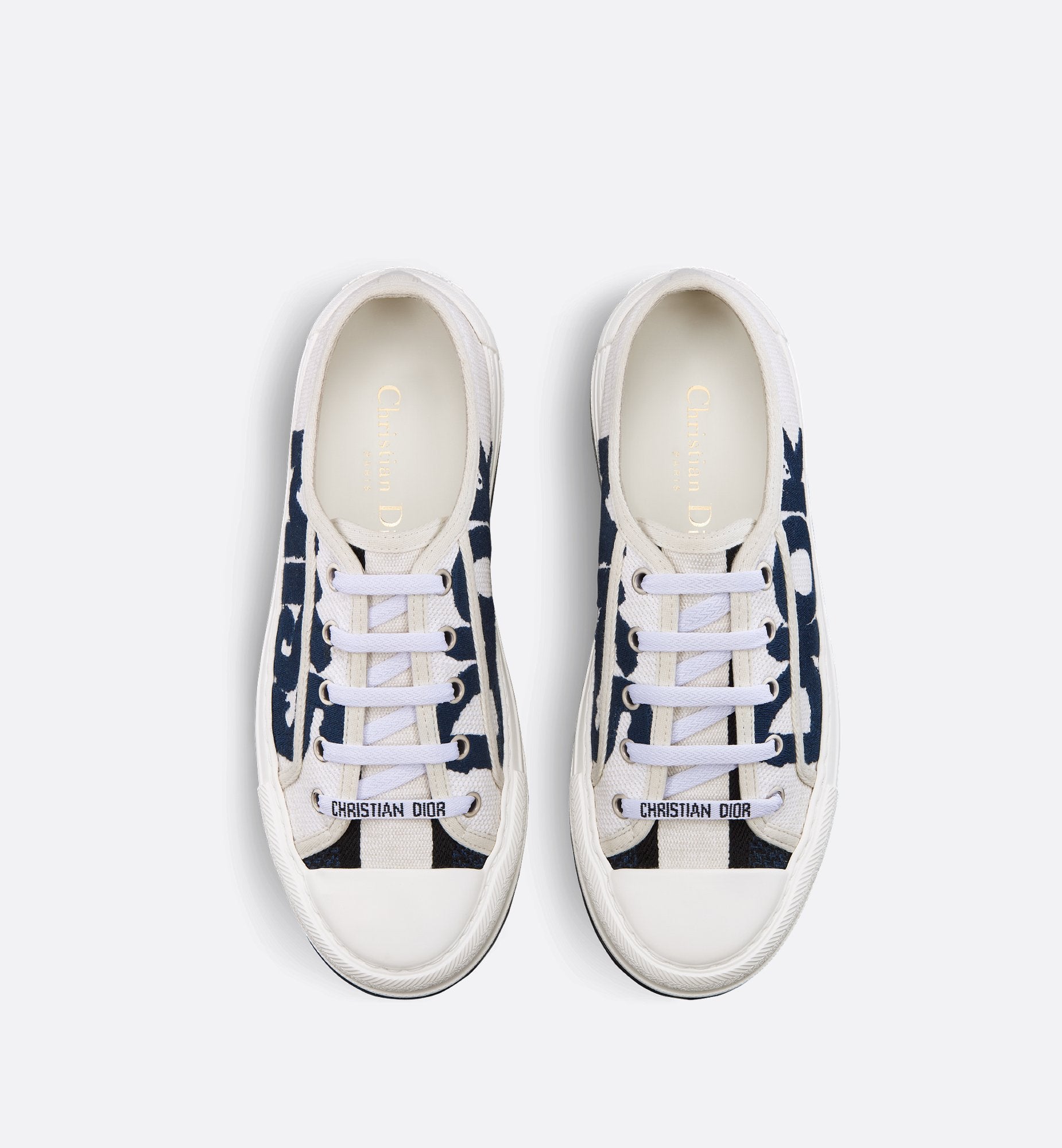 Walk N Dior Platform Sneaker White And Deep Blue Embroidered Cotton