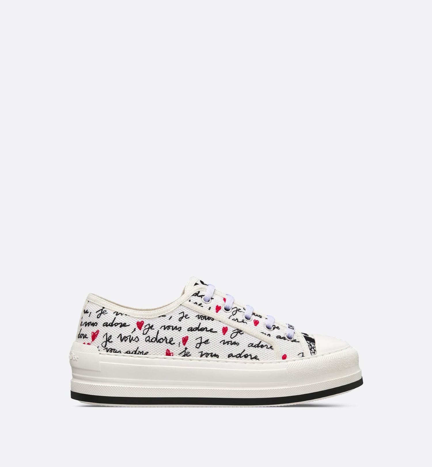 Dioramour Walk N Dior Platform Sneaker White Cotton With Embroidered Black And Red Je Vous Adore Motif