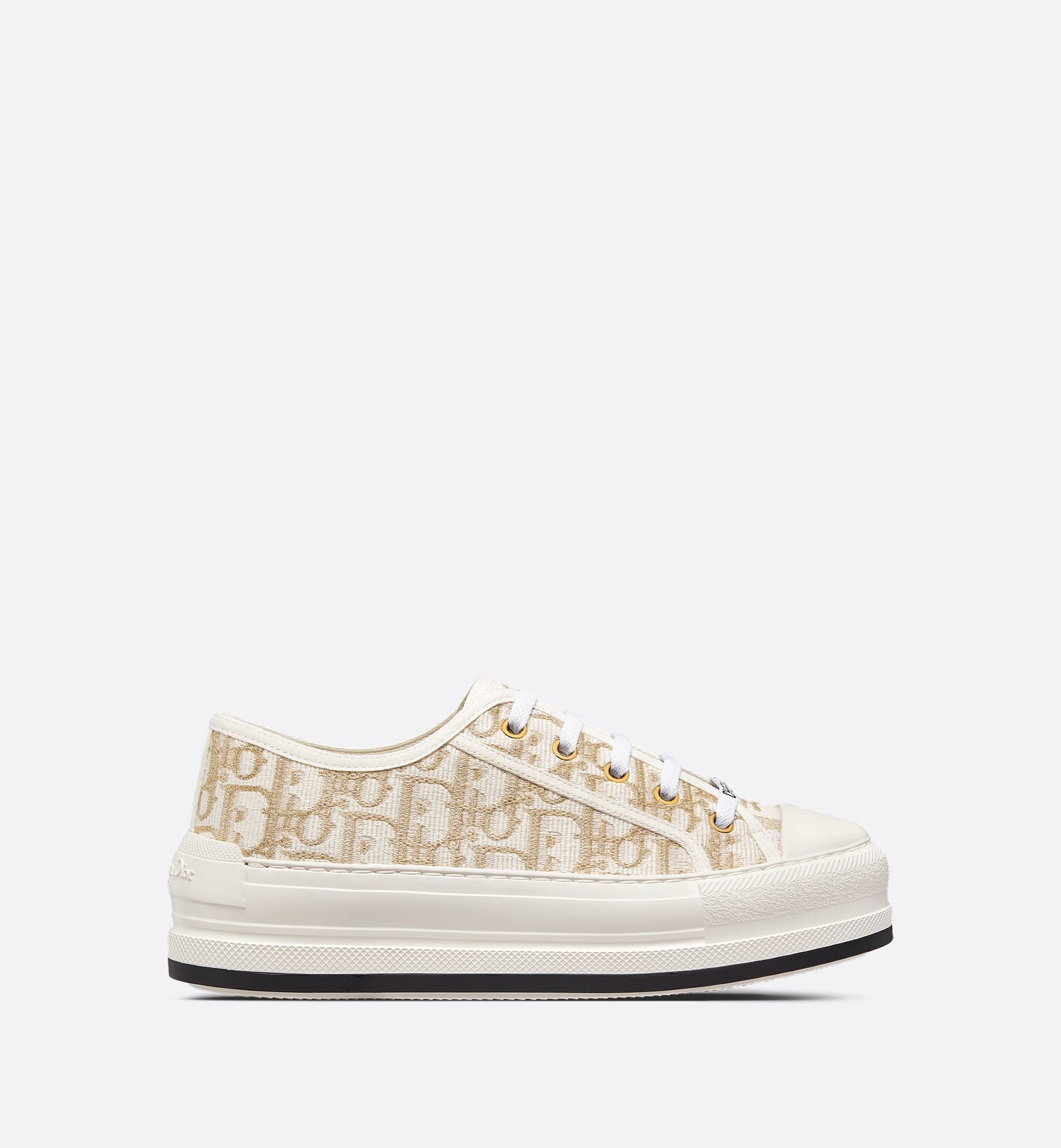 Walk N Dior Platform Sneaker Gold Tone Dior Oblique Cotton With Metallic Thread Embroidery