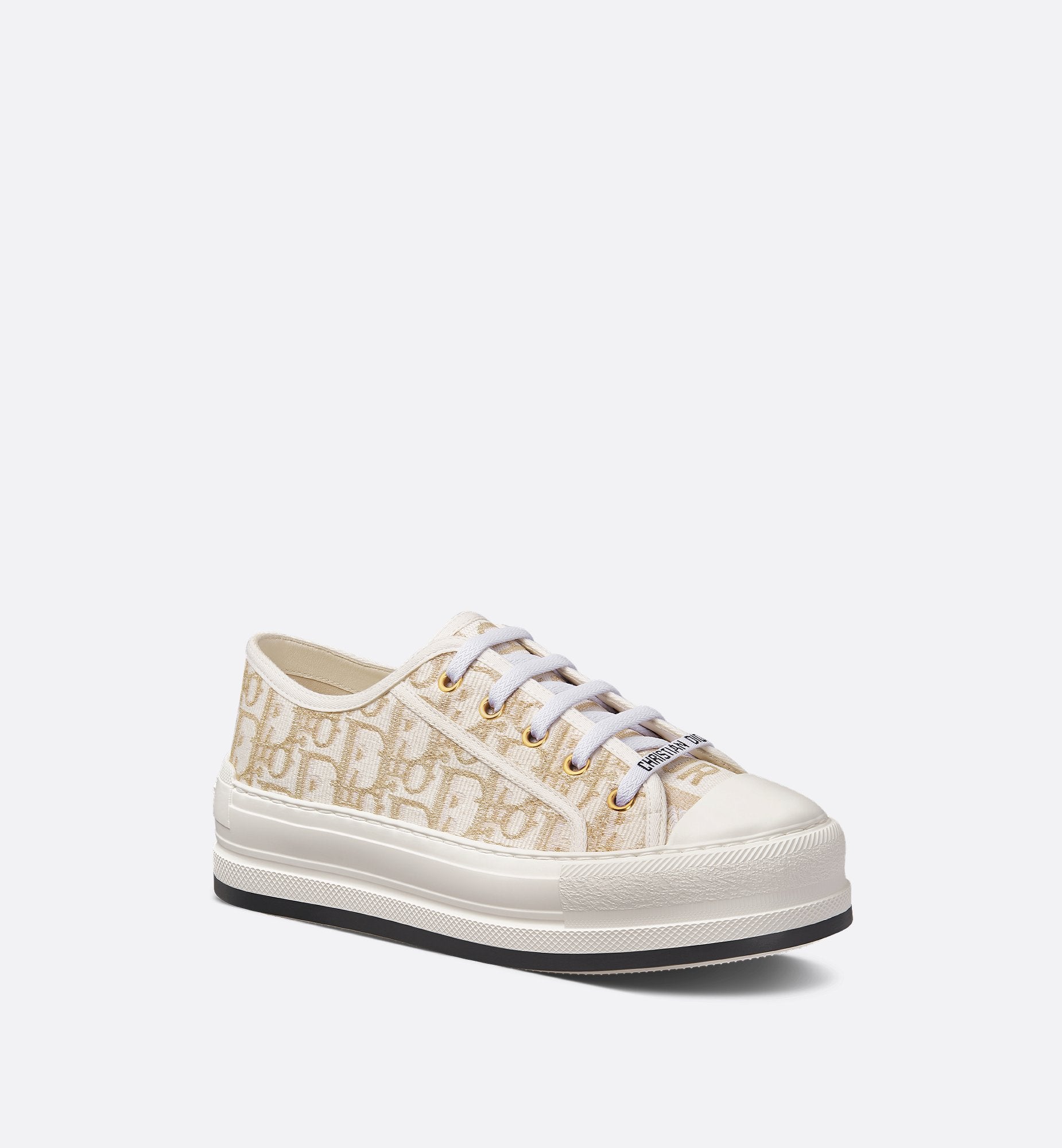 Walk N Dior Platform Sneaker Gold Tone Dior Oblique Cotton With Metallic Thread Embroidery