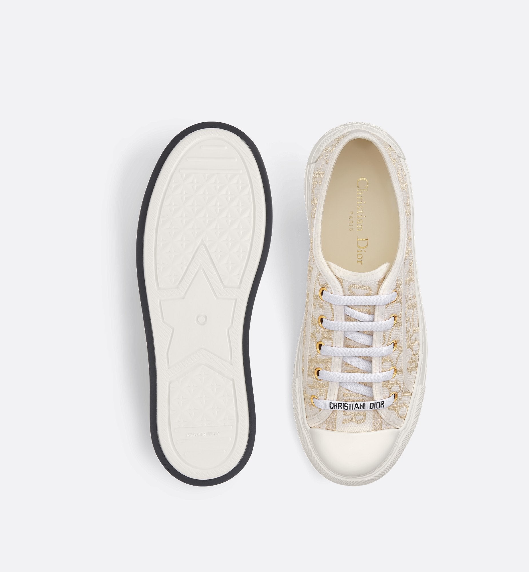 Walk N Dior Platform Sneaker Gold Tone Dior Oblique Cotton With Metallic Thread Embroidery