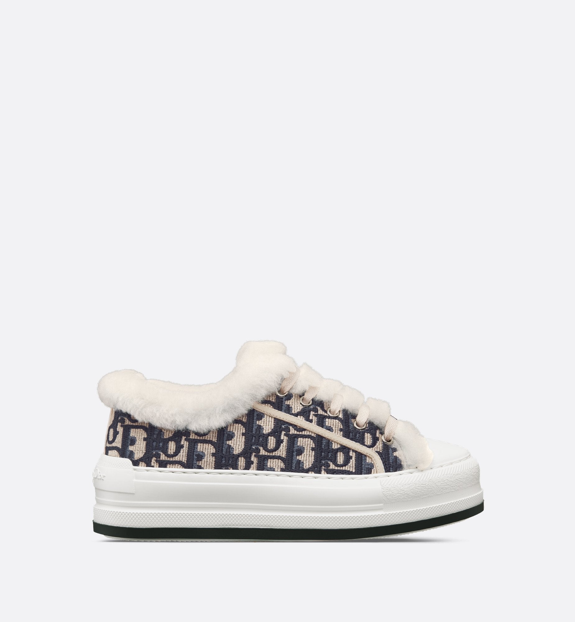 Walk N Dior Platform Sneaker Deep Blue Dior Oblique Embroidered Cotton And White Shearling