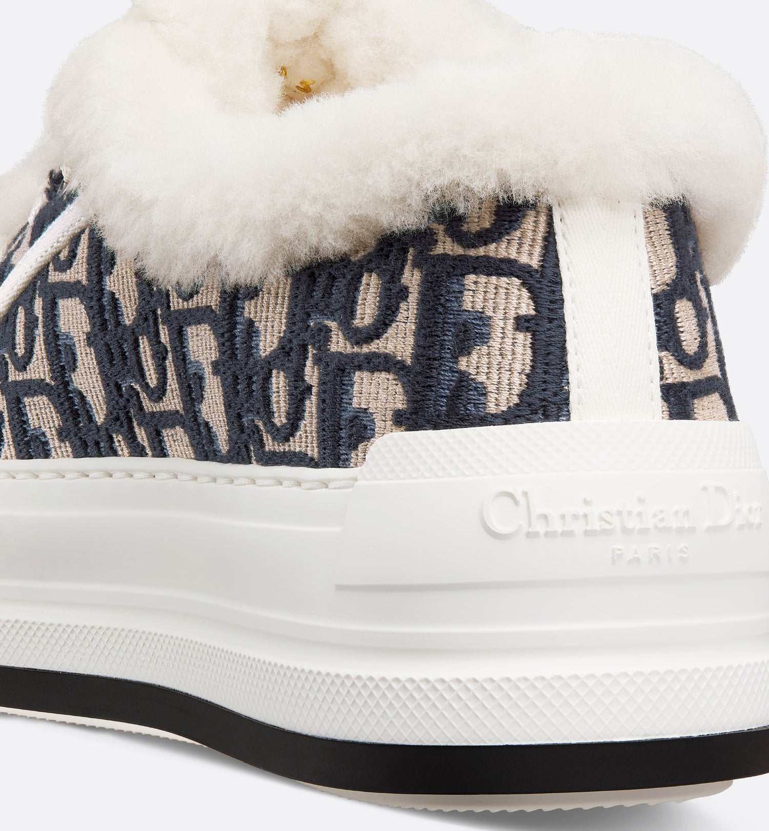 Walk N Dior Platform Sneaker Deep Blue Dior Oblique Embroidered Cotton And White Shearling