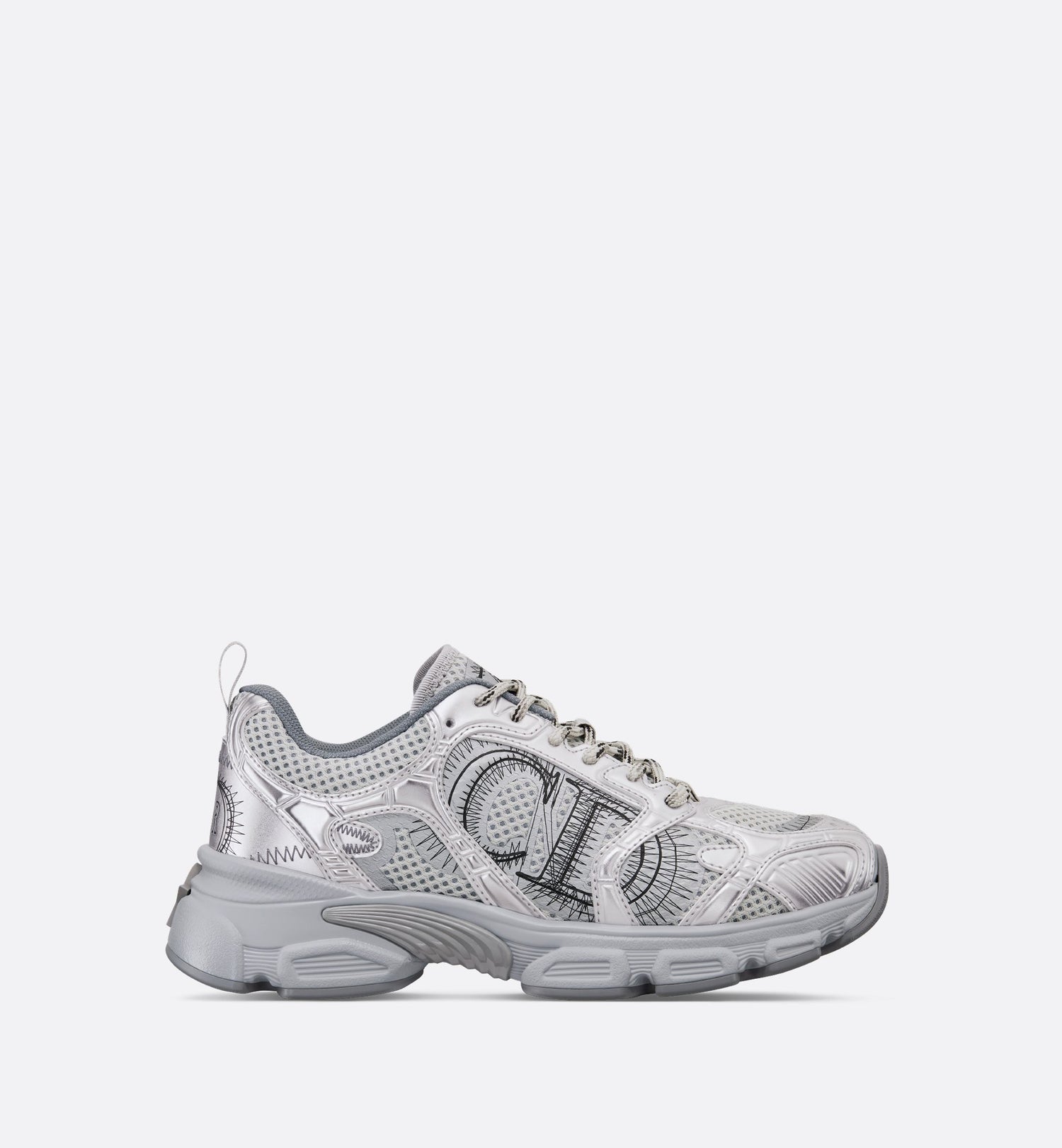 Dior Chrono Sneaker Gray Mesh With Silver-Tone Laminated Leather-Effect Panels