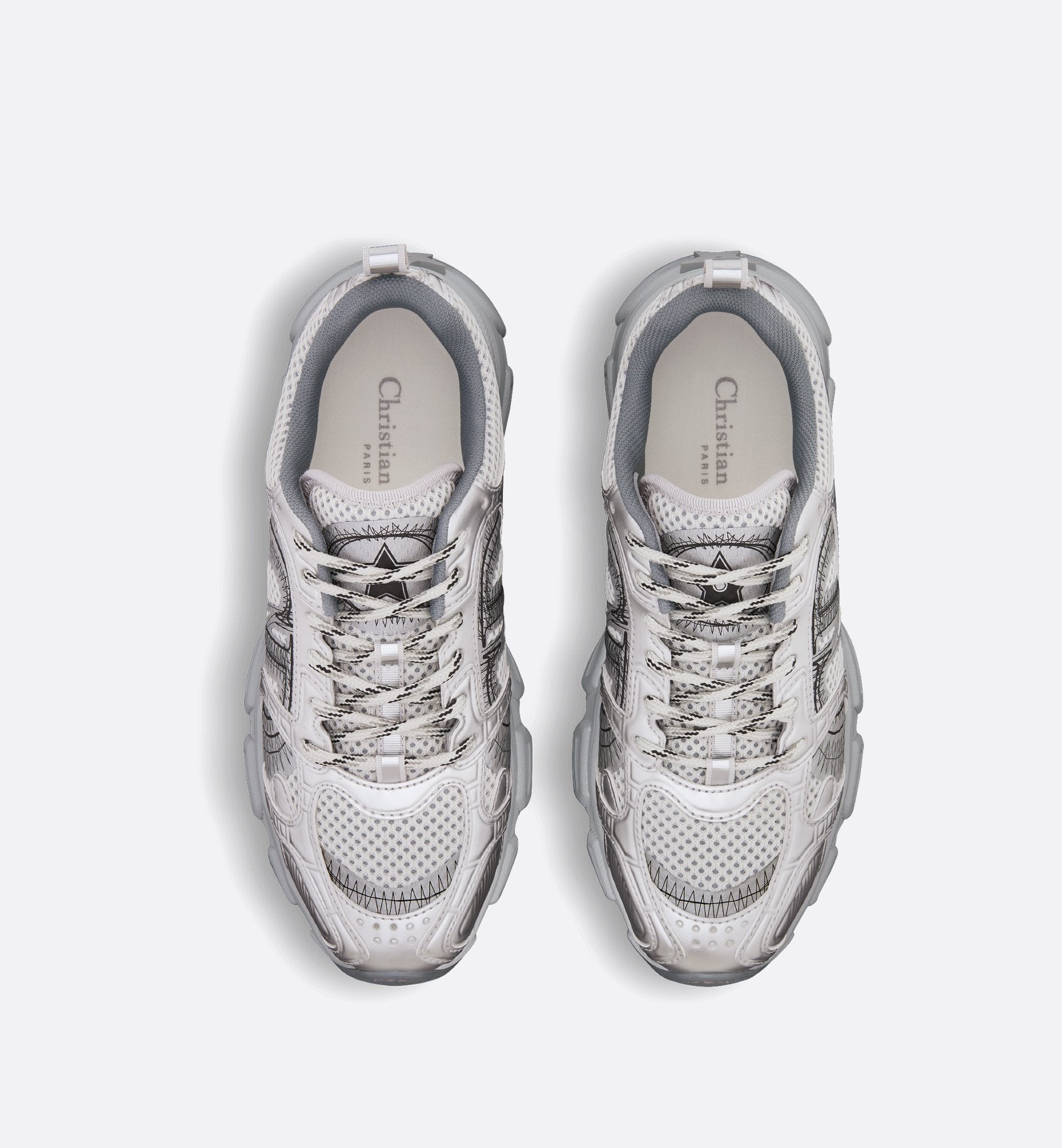 Dior Chrono Sneaker Gray Mesh With Silver-Tone Laminated Leather-Effect Panels