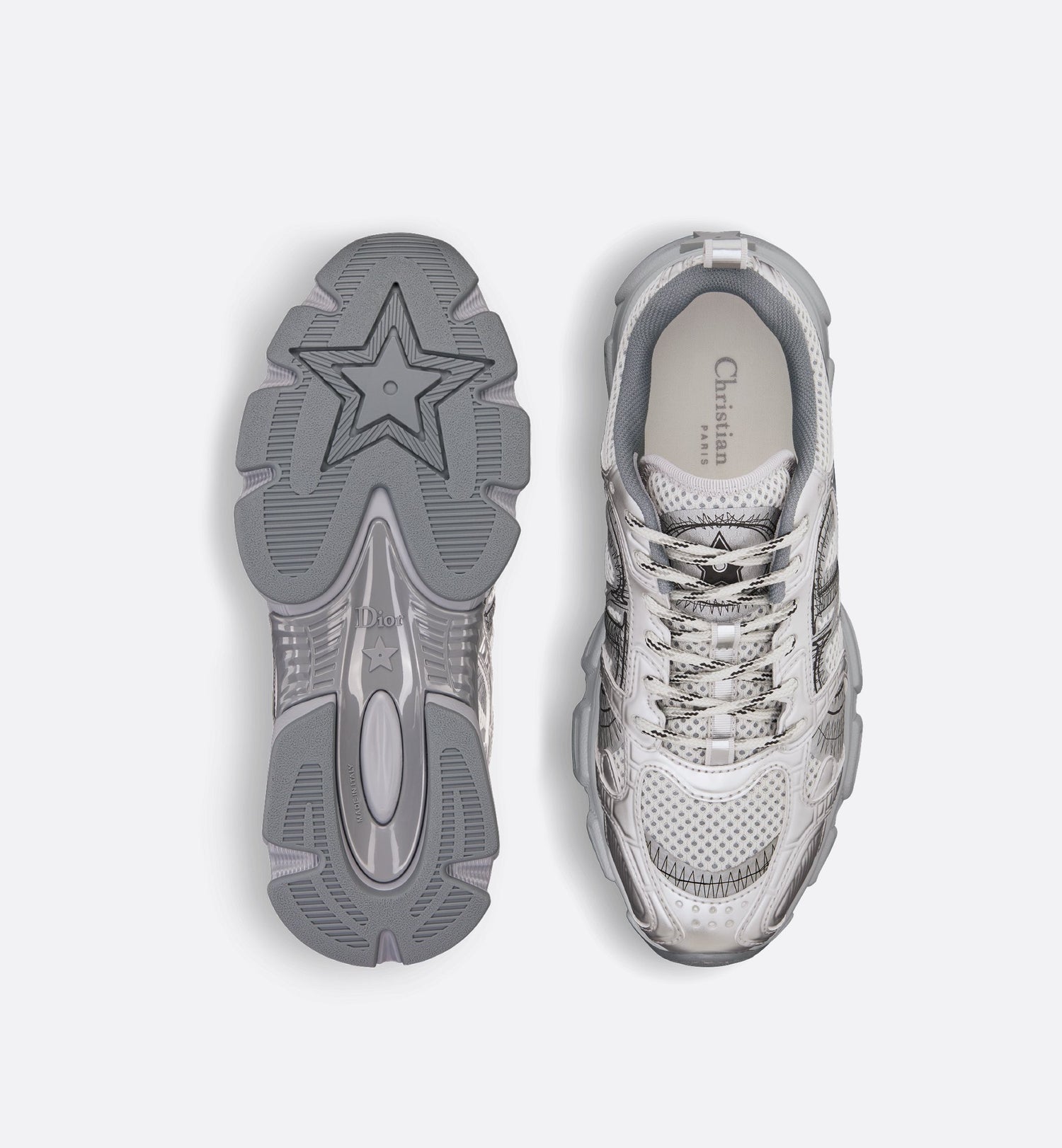 Dior Chrono Sneaker Gray Mesh With Silver-Tone Laminated Leather-Effect Panels