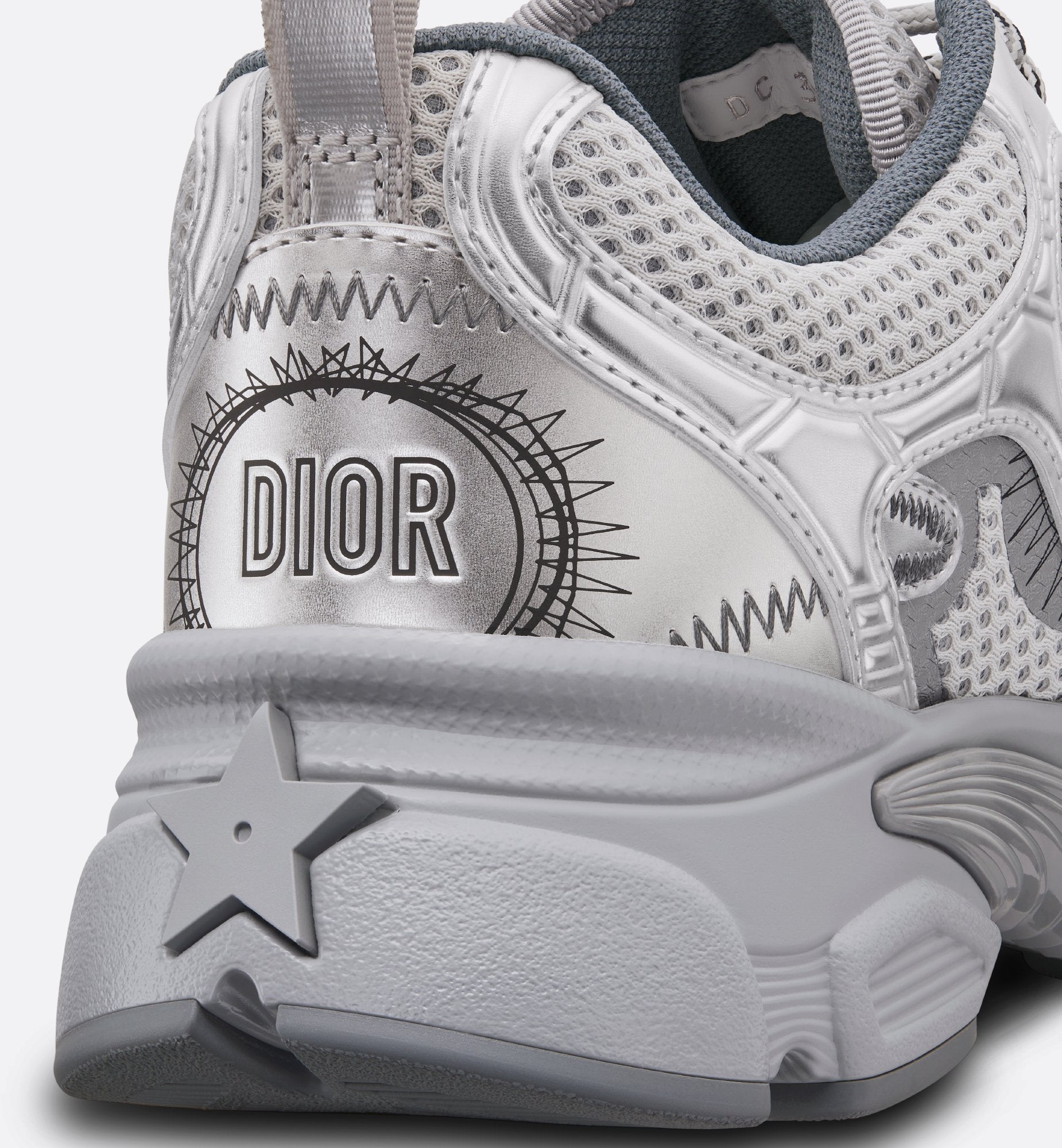 Dior Chrono Sneaker Gray Mesh With Silver-Tone Laminated Leather-Effect Panels