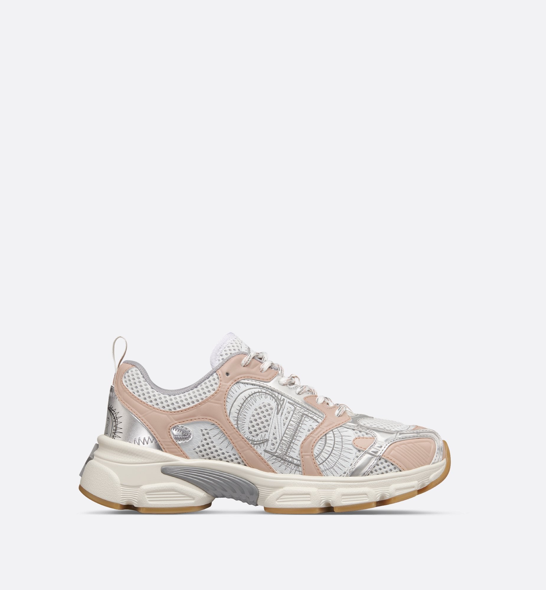 Dior Chrono Sneaker White Mesh With Nude And Silver-Tone Laminated Leather-Effect Panels