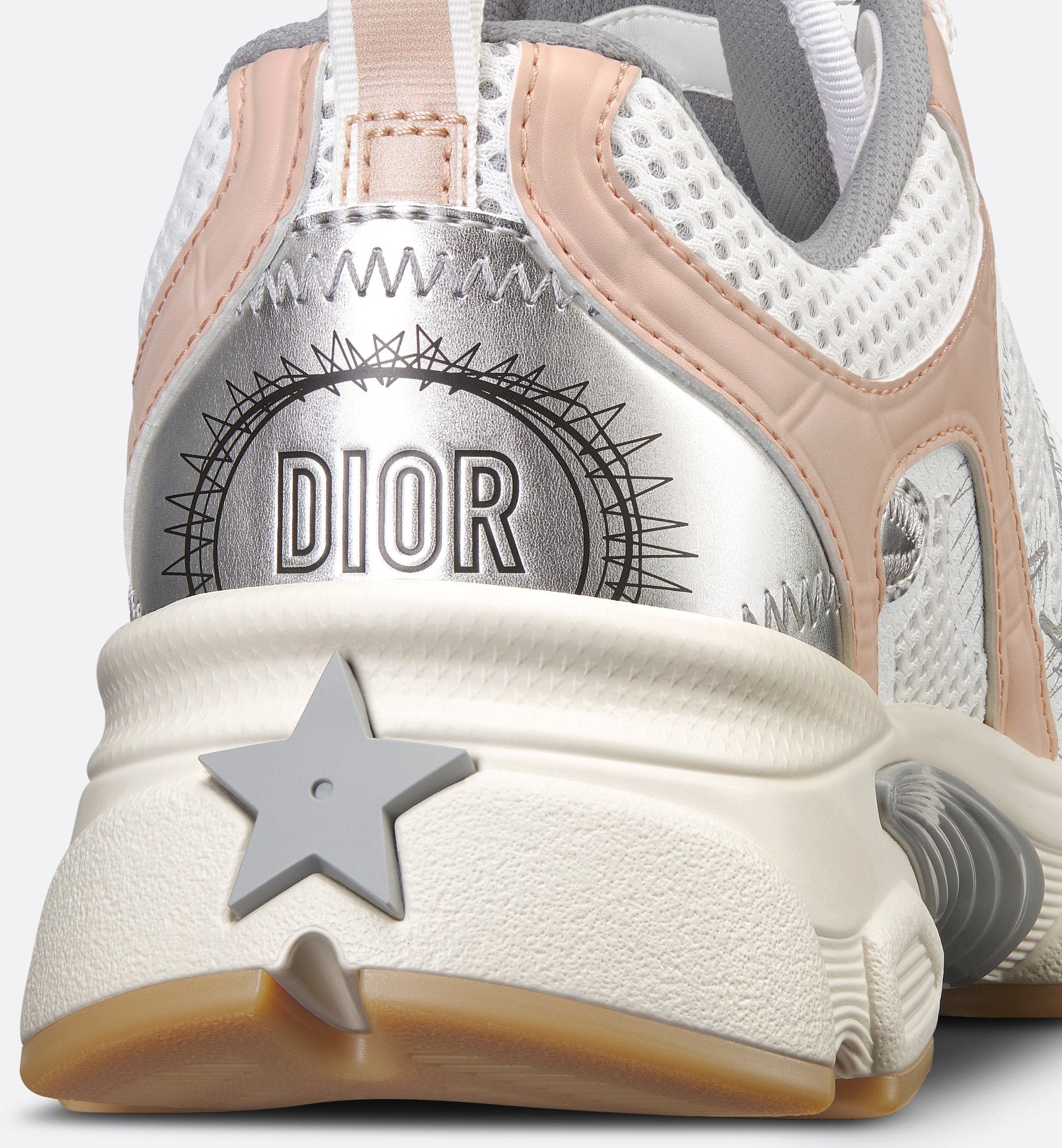 Dior Chrono Sneaker White Mesh With Nude And Silver-Tone Laminated Leather-Effect Panels