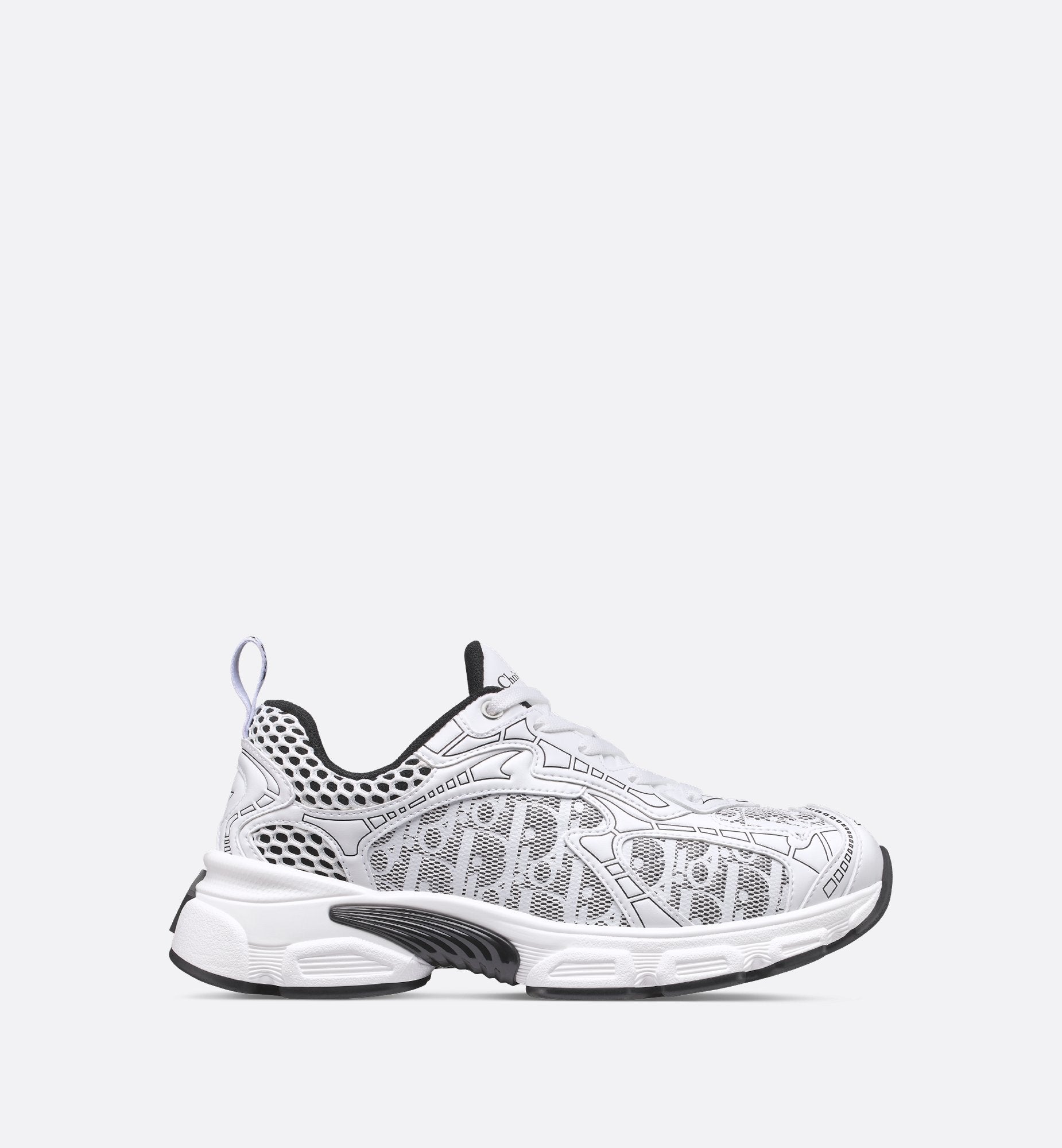 Dior Vibe Sneaker White Mesh Printed With Dior Oblique Motif And White And Black Leather-Effect Panels