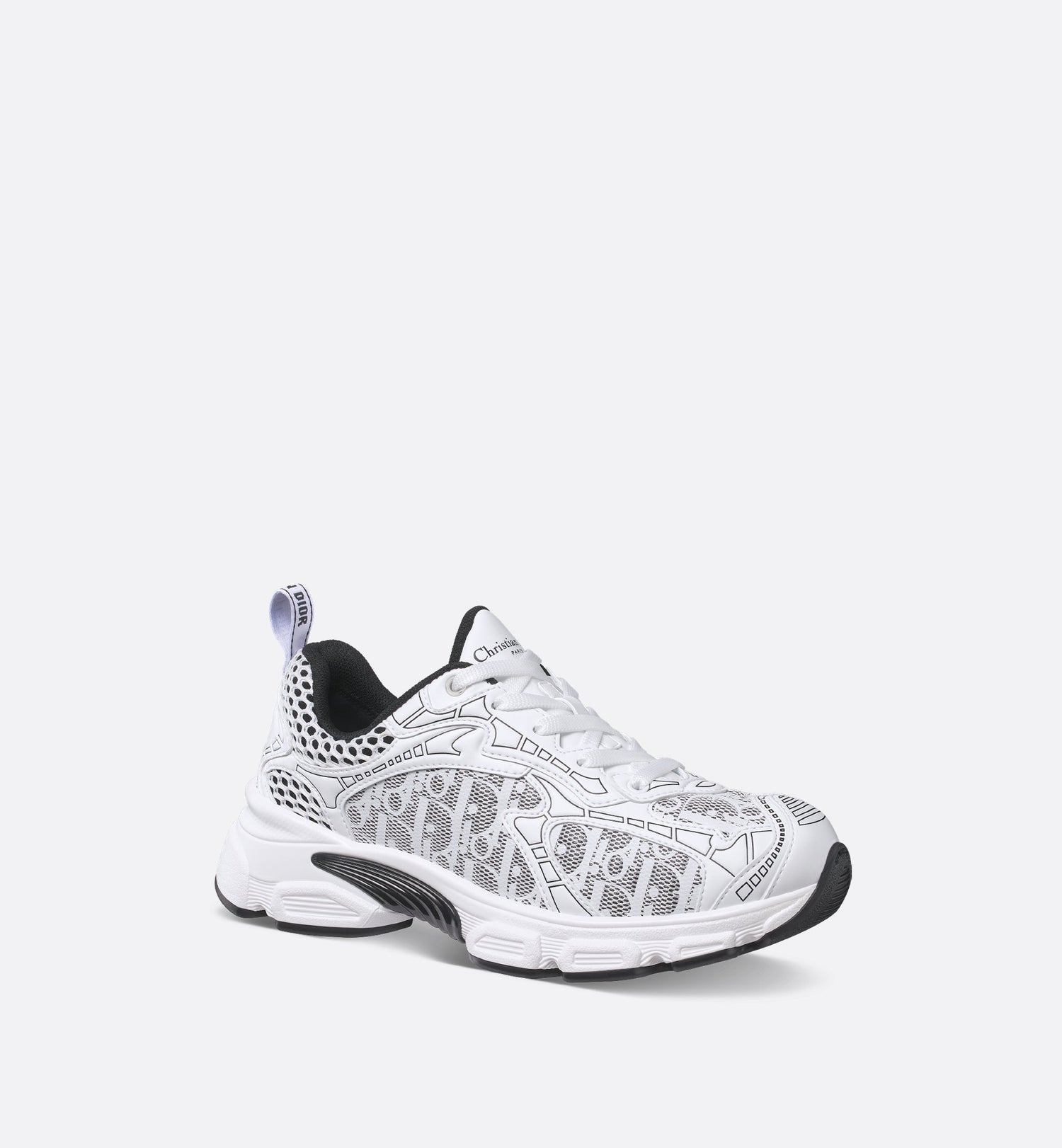 Dior Vibe Sneaker White Mesh Printed With Dior Oblique Motif And White And Black Leather-Effect Panels