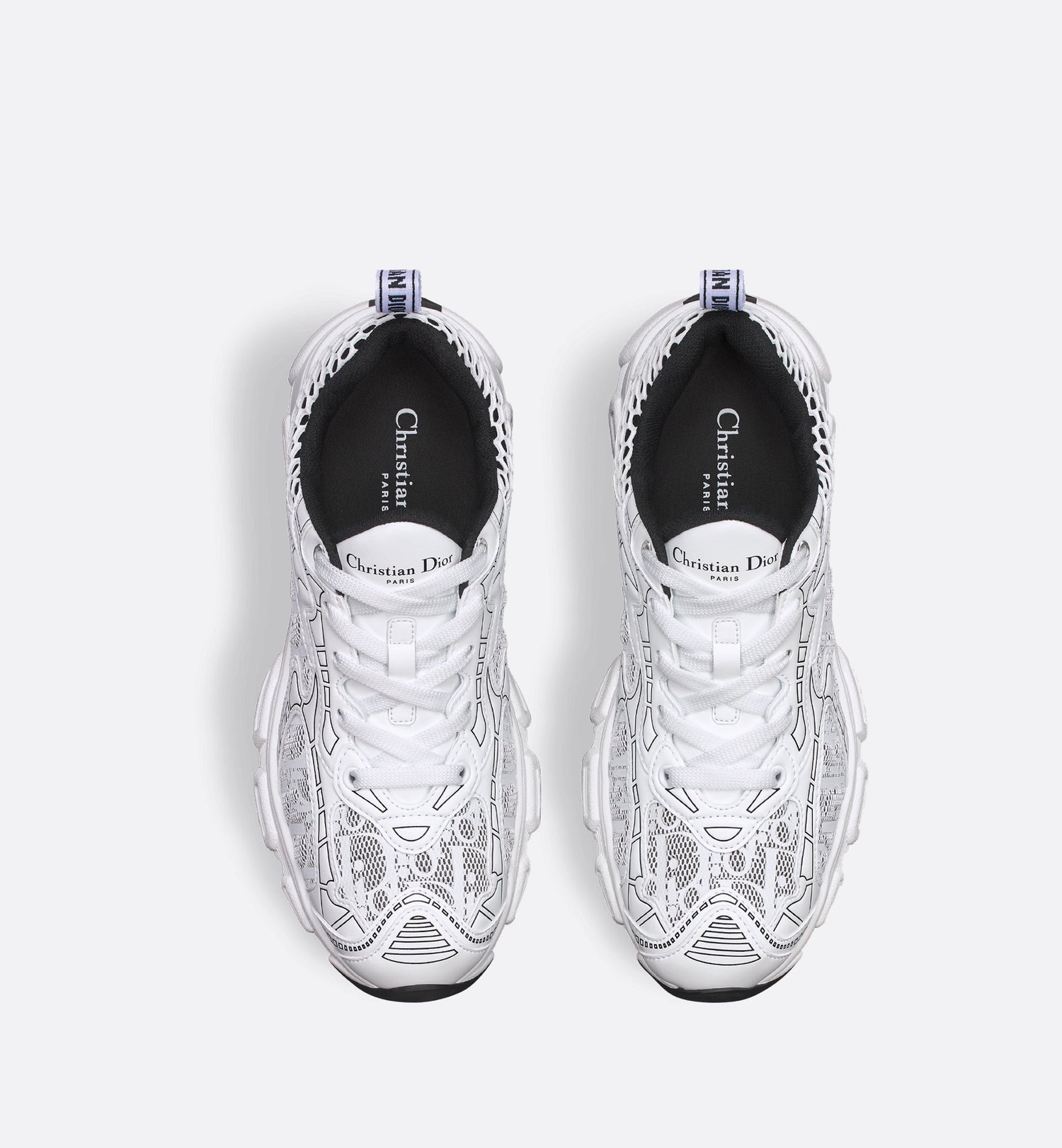 Vibe Sneaker White Mesh Printed With Oblique Motif And White And Black Leather-Effect Panels