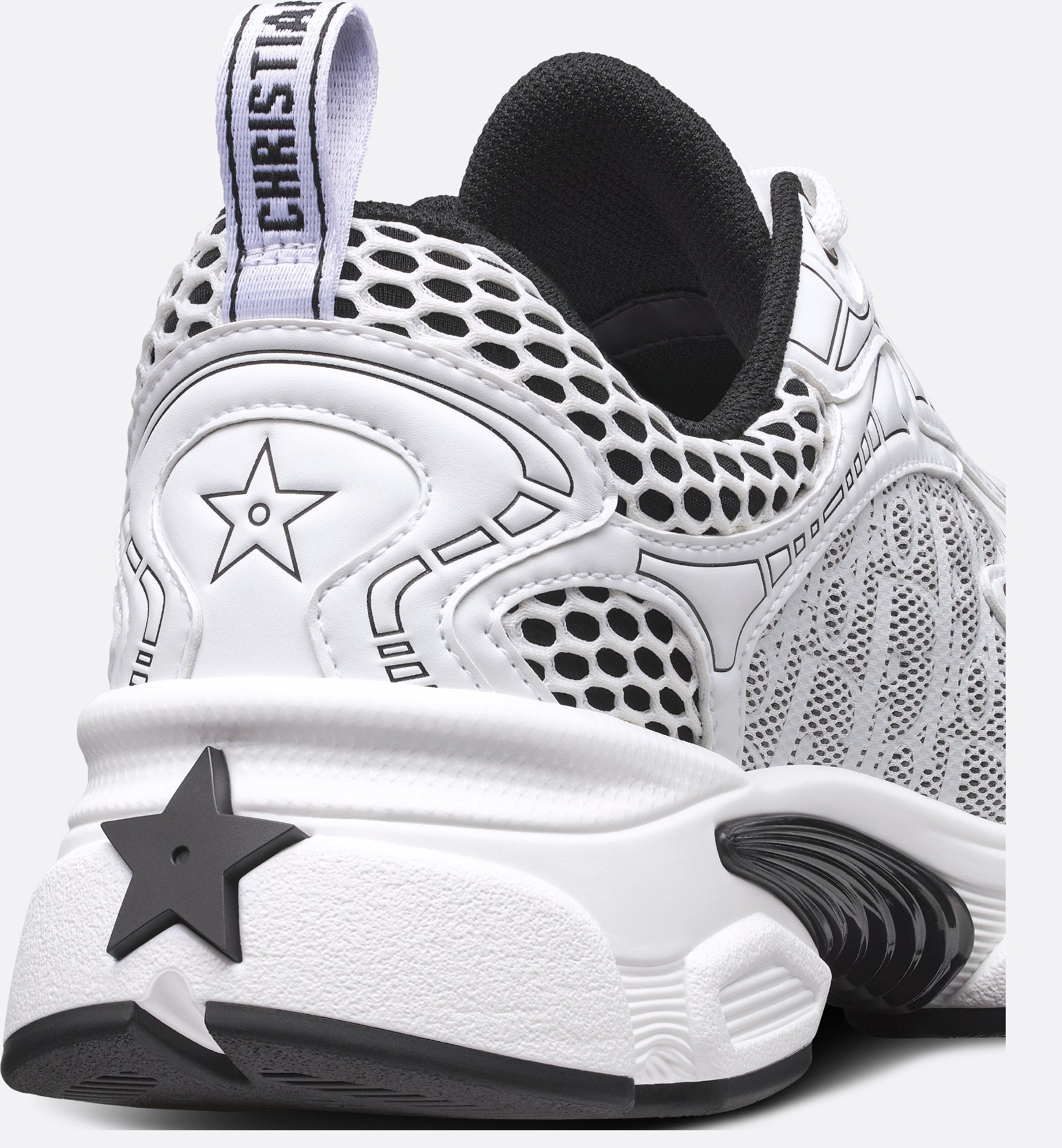 Vibe Sneaker White Mesh Printed With Oblique Motif And White And Black Leather-Effect Panels