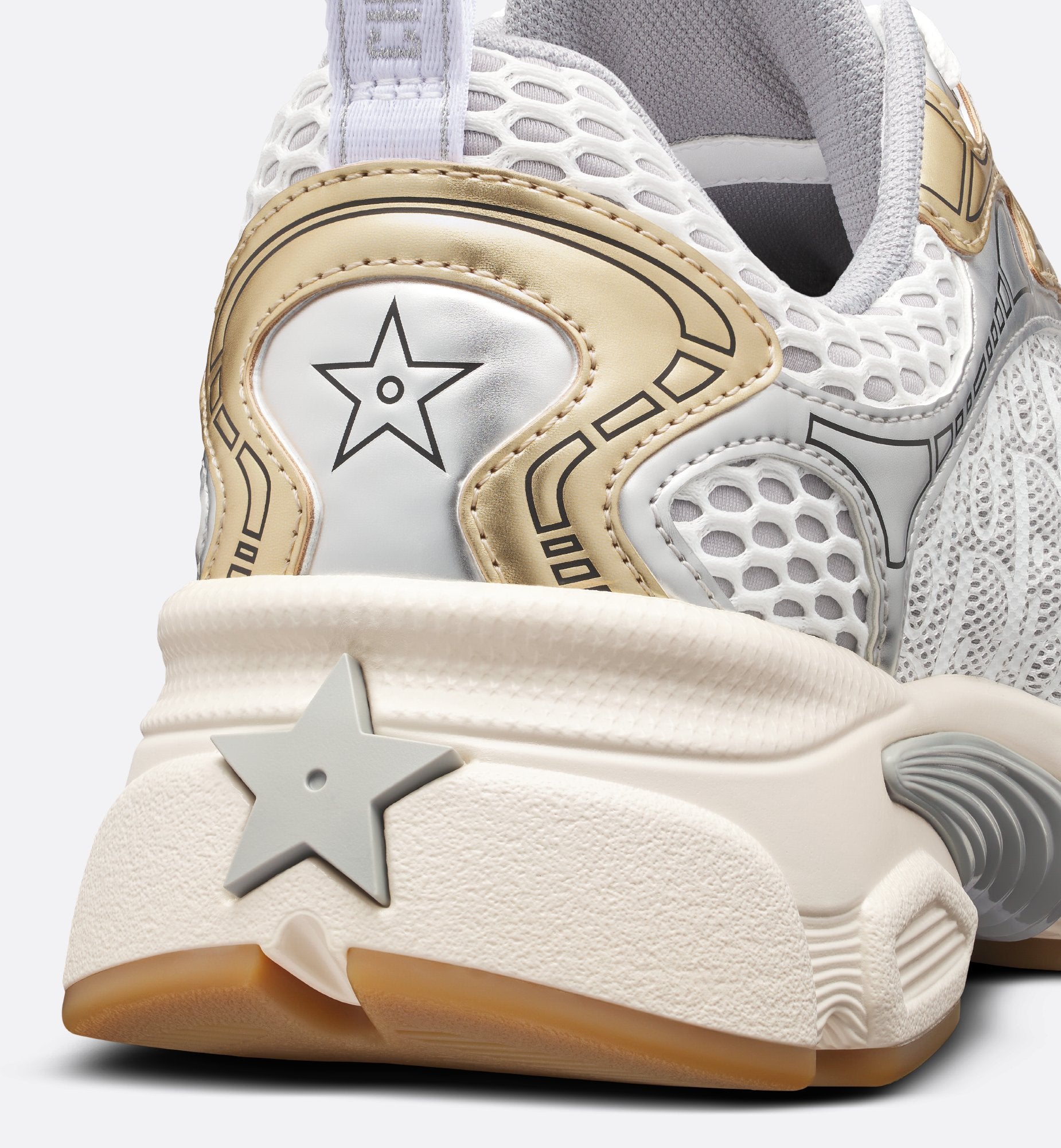 Dior Vibe Sneaker White Mesh Printed With Dior Oblique Motif And Gold- And Silver-Tone Laminated Leather-Effect Panels