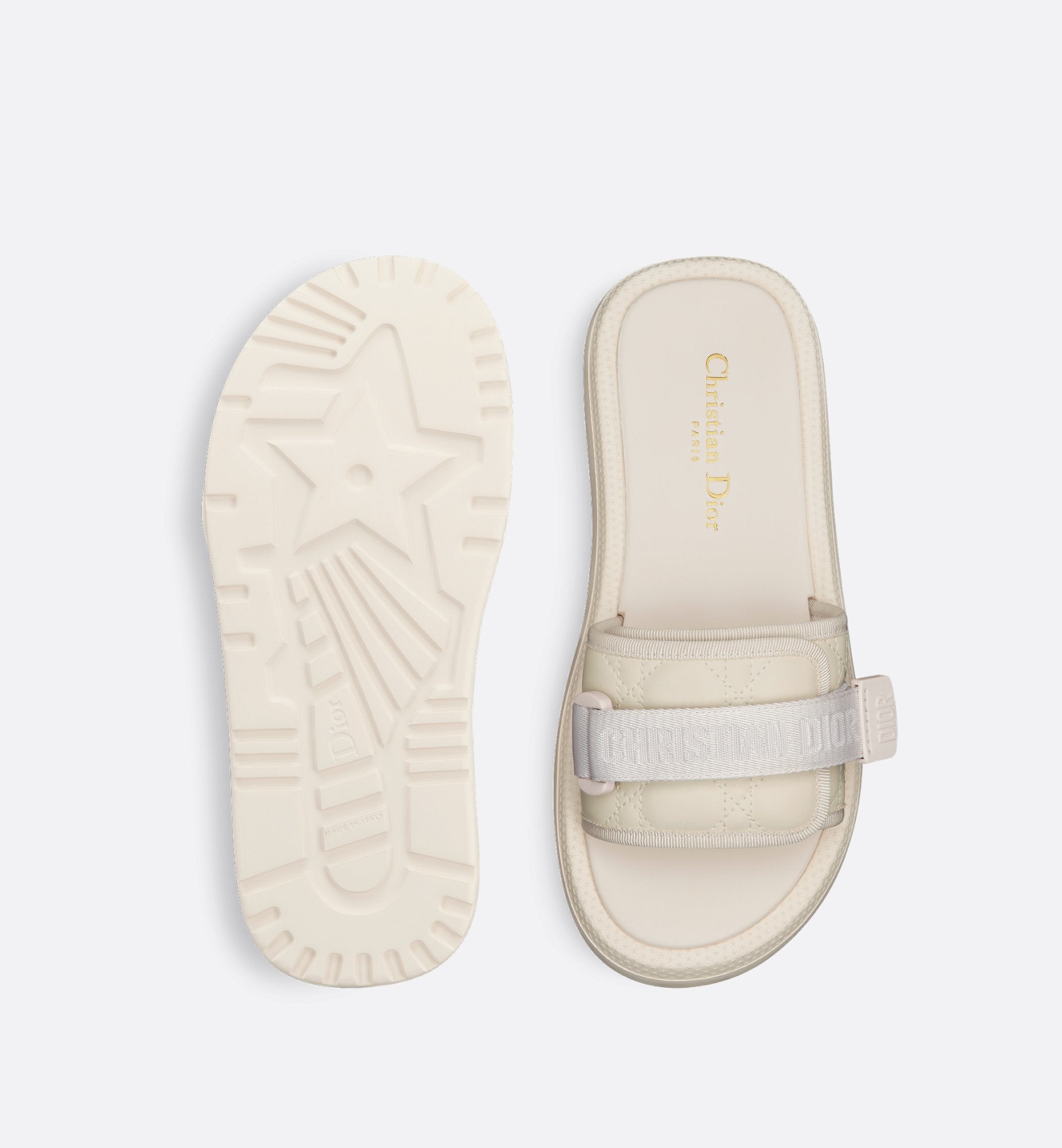 Dioriviera Dio(R)Evolution Slide White Quilted Cannage Leather-Effect Fabric