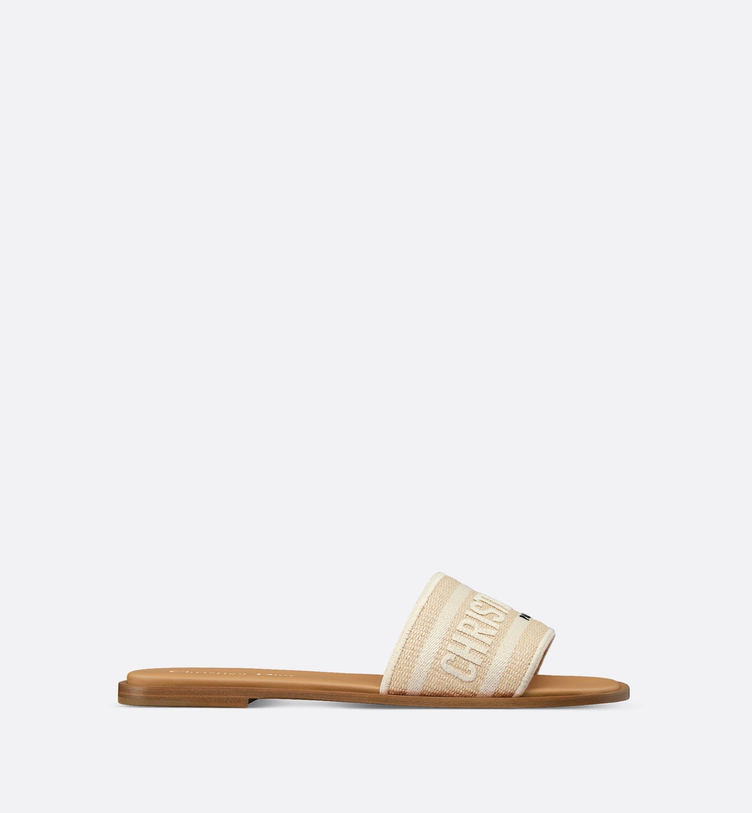 Dioriviera Dway Slide Natural Raffia And White Embroidered Cotton