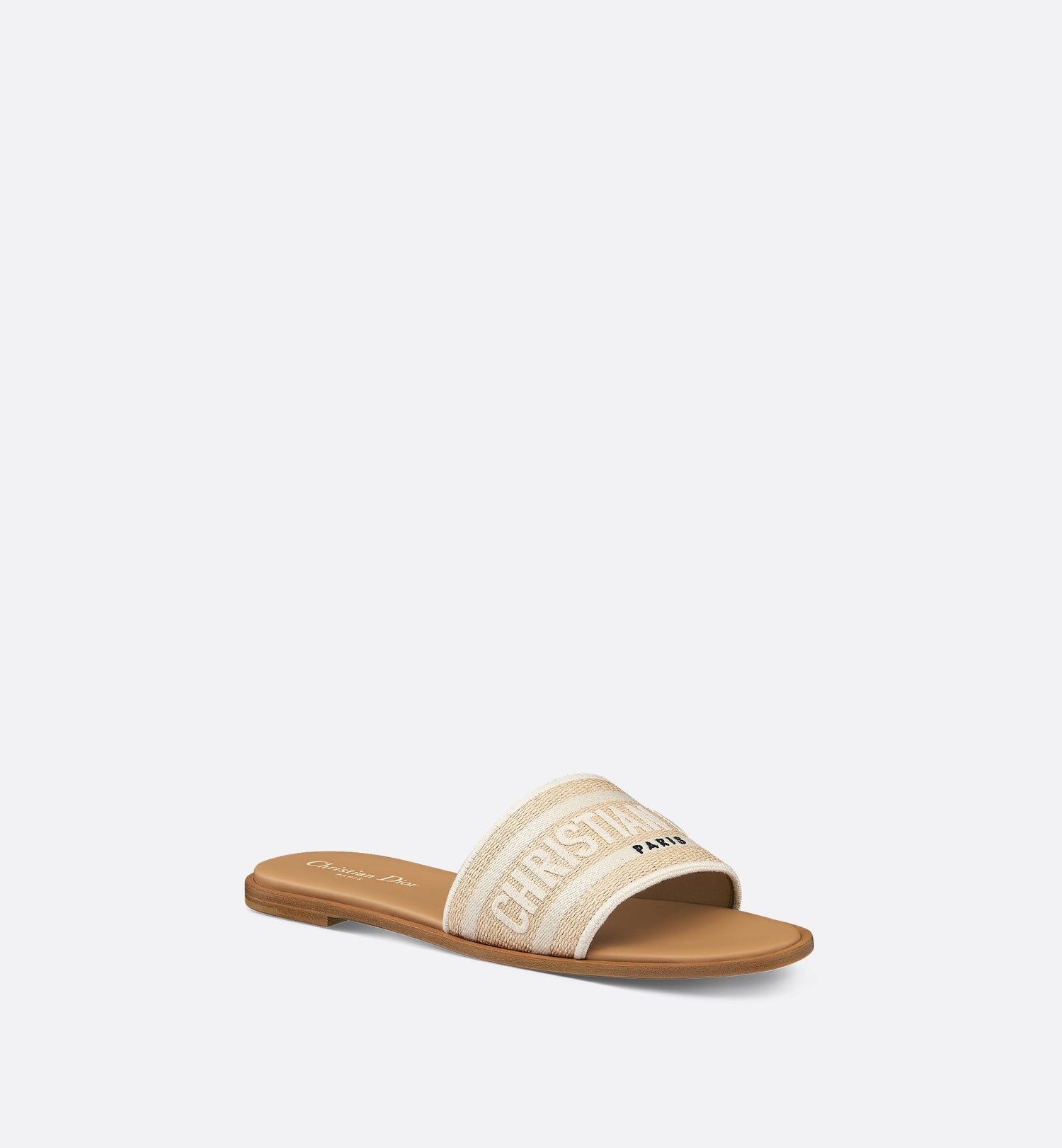 Dioriviera Dway Slide Natural Raffia And White Embroidered Cotton