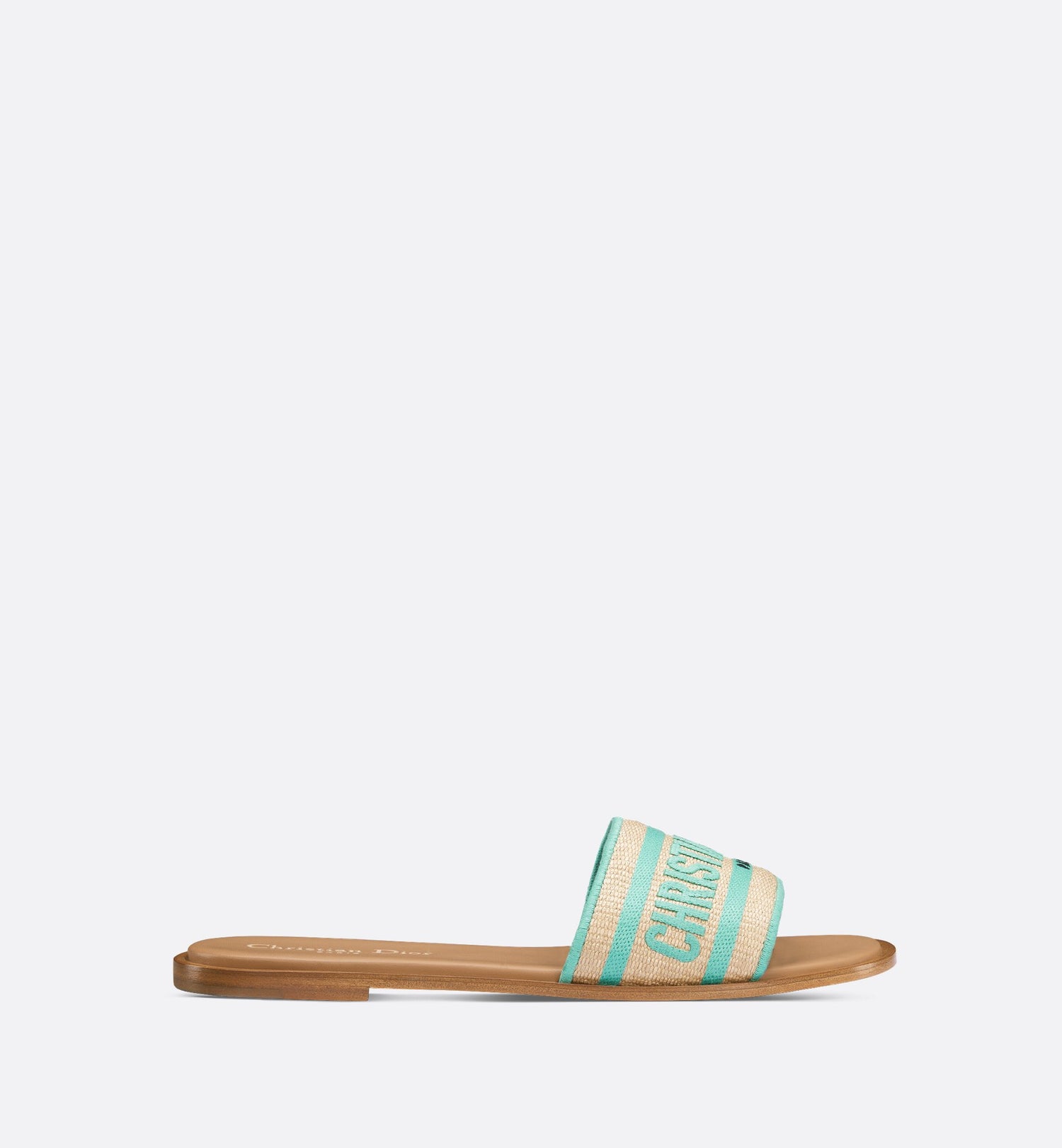 Dioriviera Dway Slide Natural Raffia And Aquamarina Embroidered Cotton