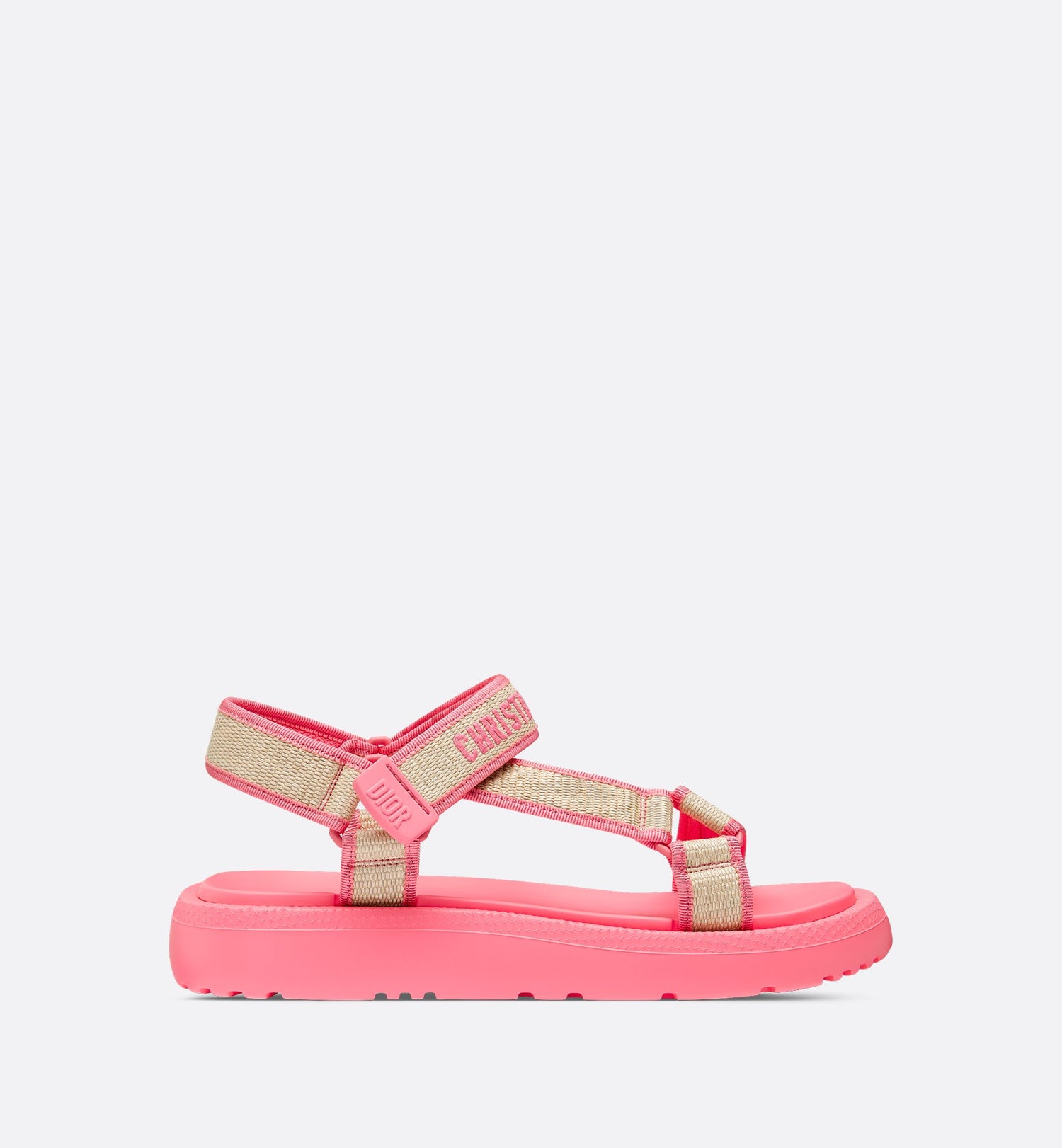 Dioriviera D-Wave Sandal Natural Raffia And Candy Pink Embroidered Cotton