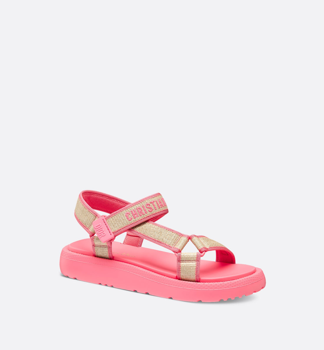 Dioriviera D-Wave Sandal Natural Raffia And Candy Pink Embroidered Cotton