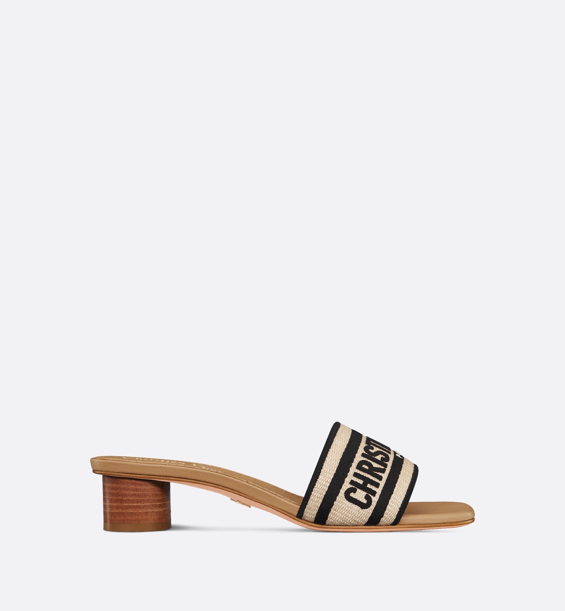 Dway Heeled Slide Natural Raffia And Black Embroidered Cotton