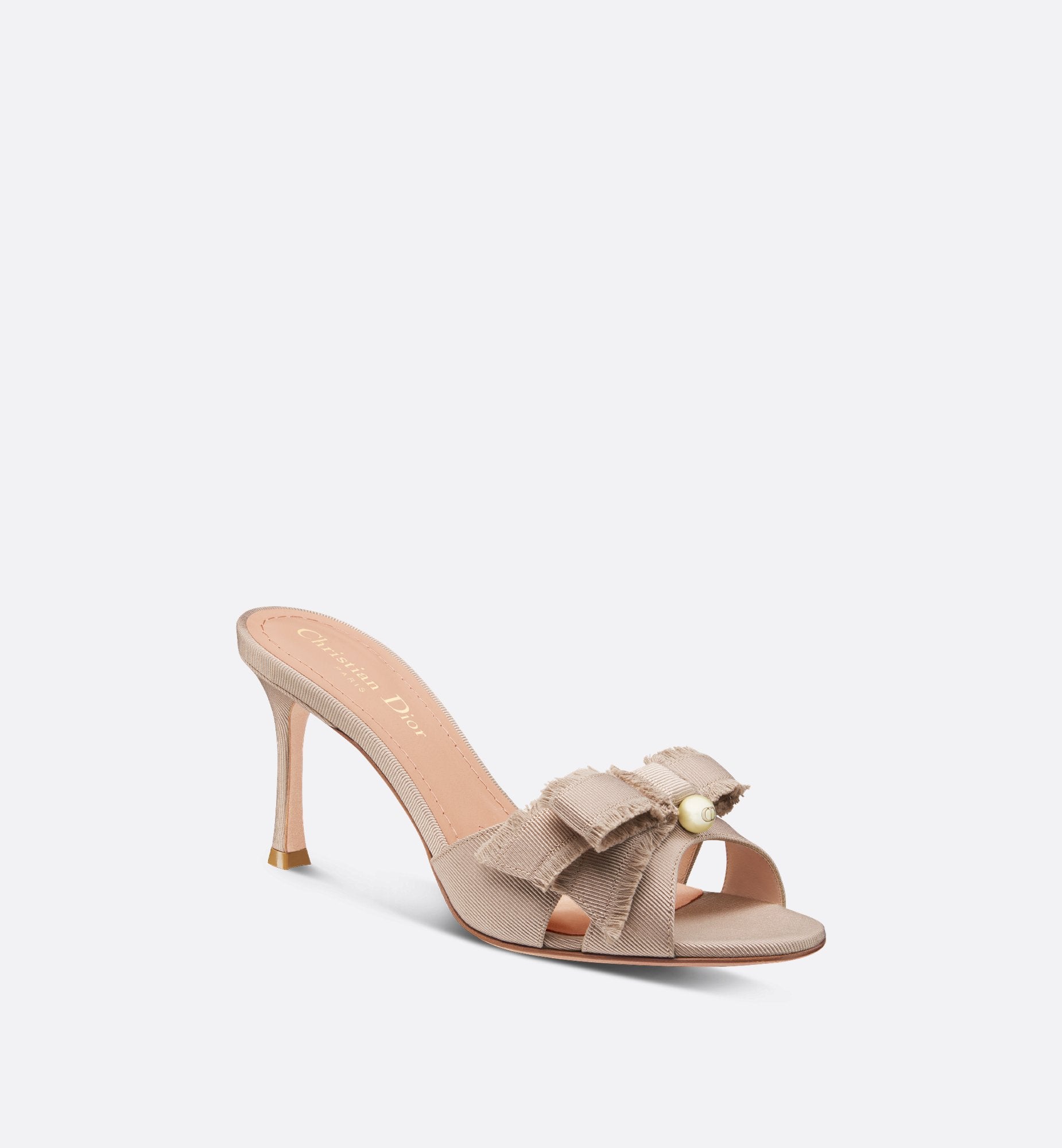 Adiorable Heeled Slide Nude Fringed Grosgrain