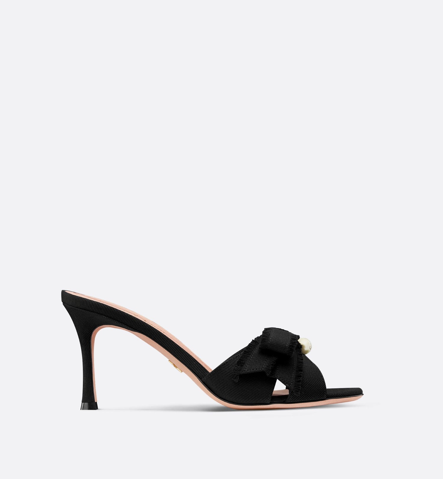 Adiorable Heeled Slide Black Fringed Grosgrain