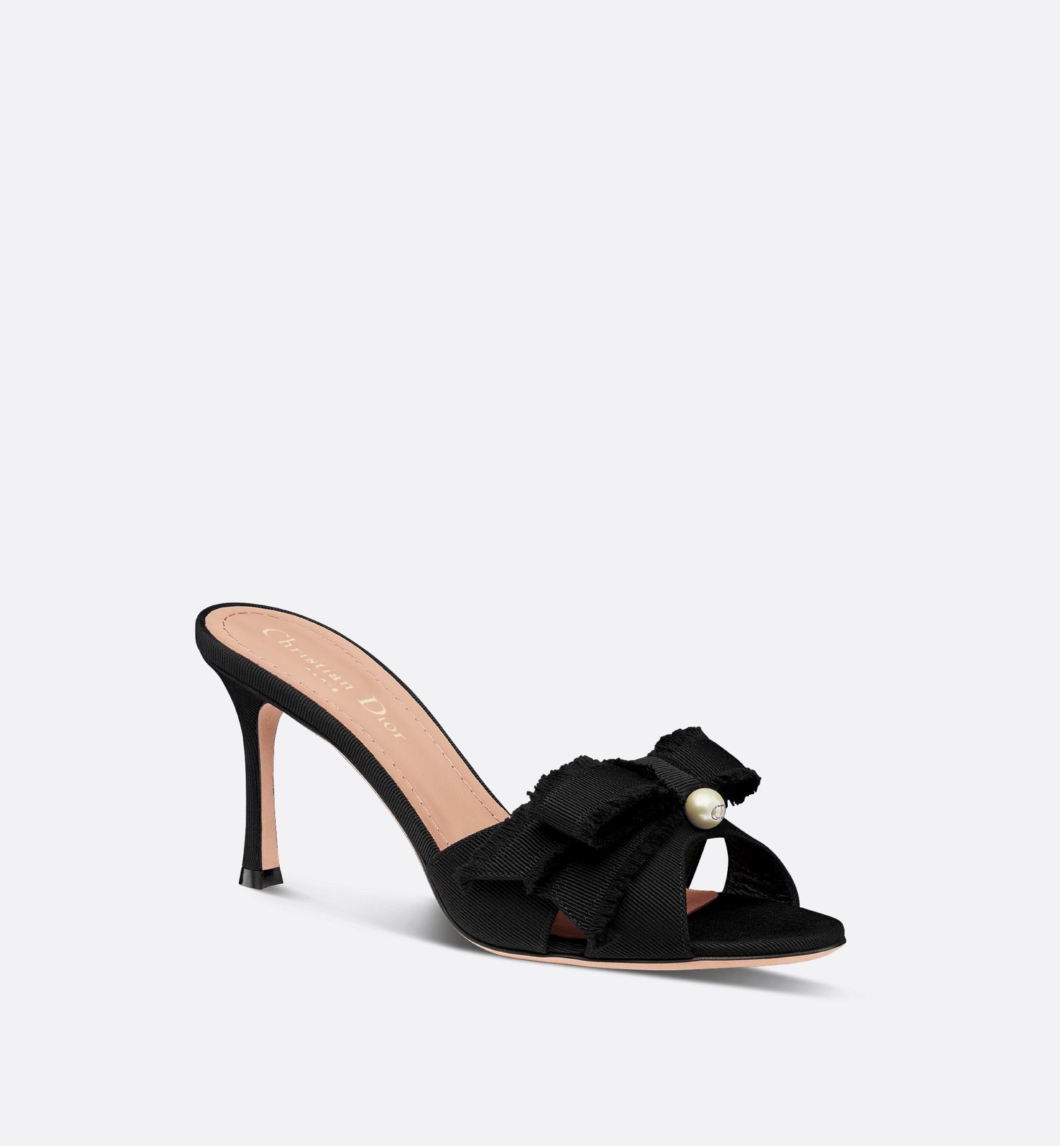 Adiorable Heeled Slide Black Fringed Grosgrain