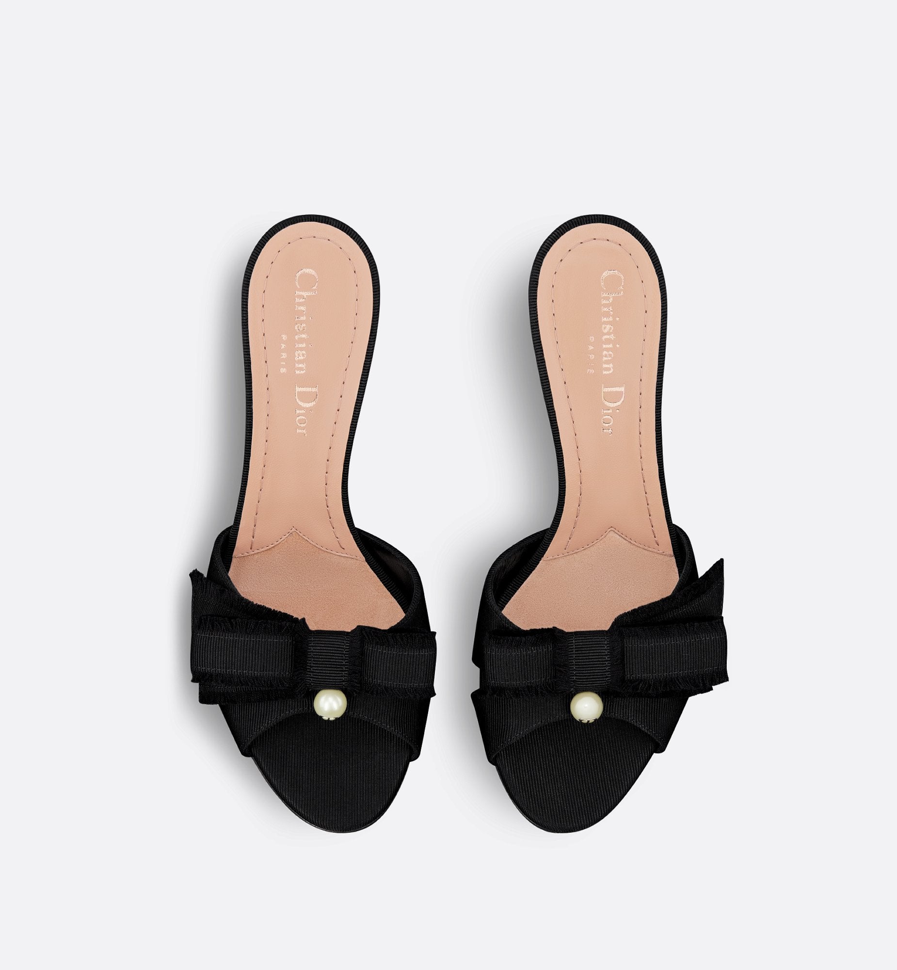 Adiorable Heeled Slide Black Fringed Grosgrain