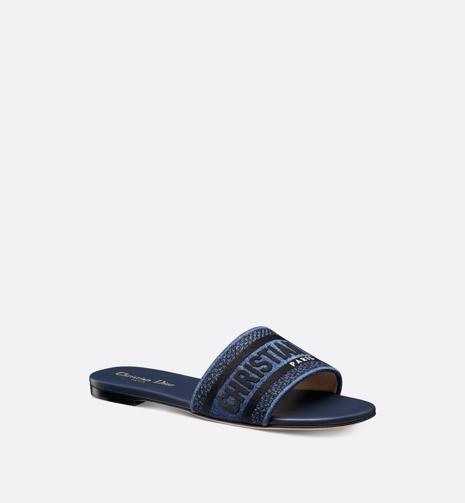 Dway Slide Blue Embroidered Cotton Denim