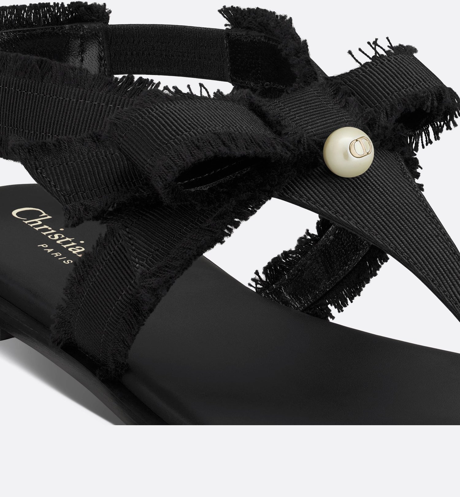 Adiorable Thong Sandal Black Fringed Grosgrain