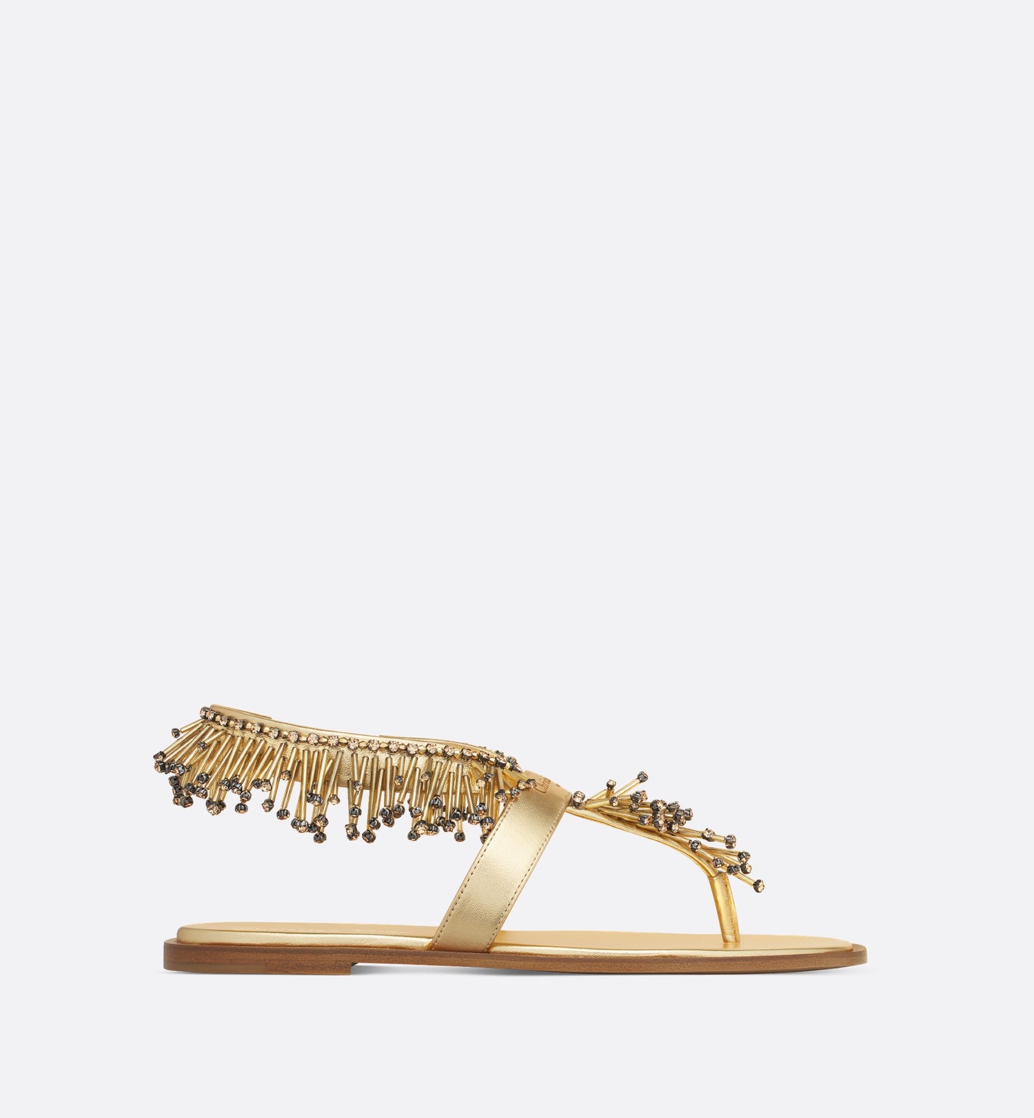 Dior Eclat Thong Sandal Gold-Tone Laminated Lambskin With Cabochons And Strass