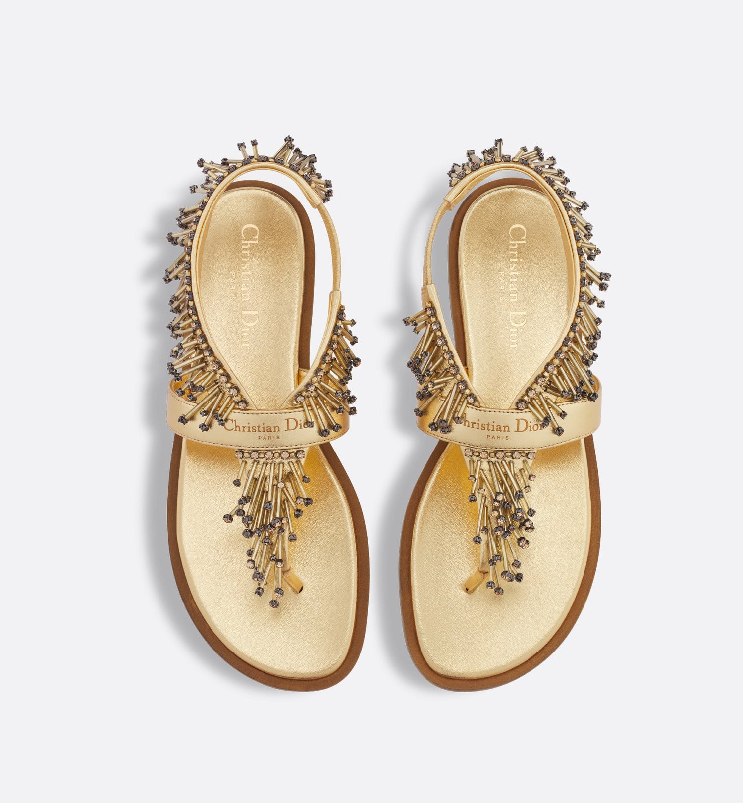 Eclat Thong Sandal Gold Tone Laminated Lambskin With Cabochons And Strass