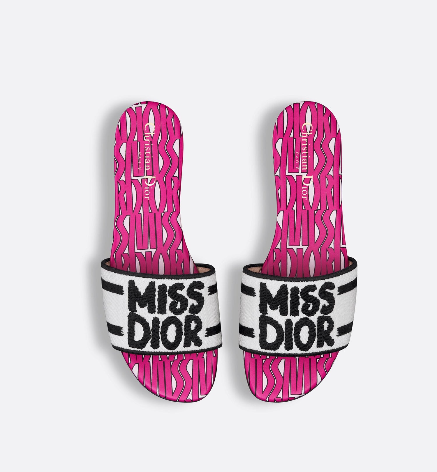 Dway Slide Embroidered Cotton And Fuchsia Miss Dior Allover Motif